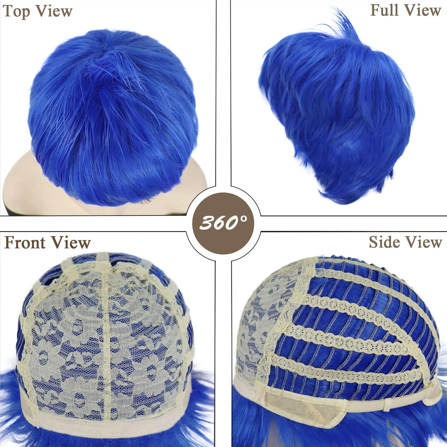 GNIMEGIL Joy Wig for Women Short Blue Hair Anime Cosplay Wig Joy Costume Synthetic Wig for Halloween Theme Party