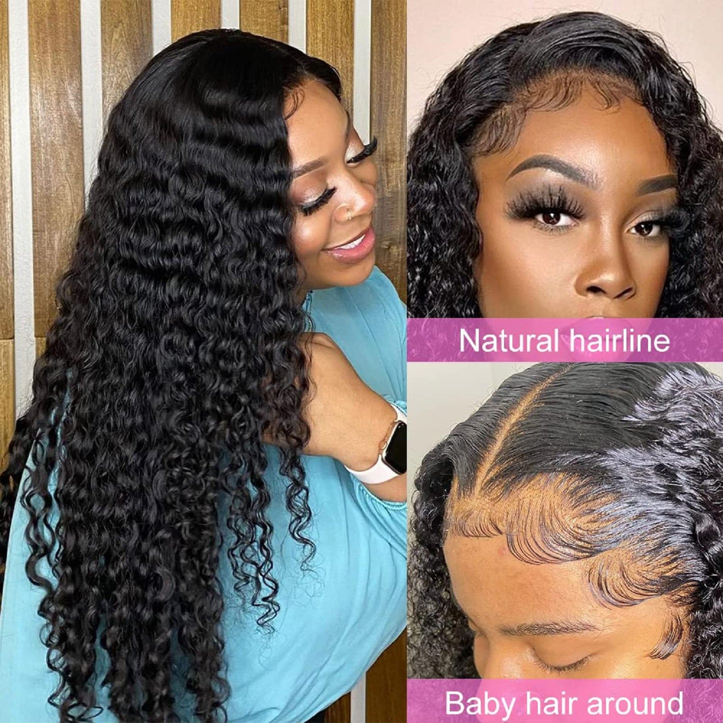 13x4 Lace Front Wigs Human Hair Lace Frontal Wigs Human Hair Deep Curly Human Hair Wig For Women Deep Wave Lace Frontal Wigs Human Hair 200% Density HD Transparent Pre Plucked (B-deep-13x4, 24inch)