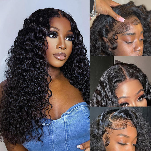 Ablvari 13x6 HD Lace Lace Front Wigs Human Hair 180% Density 13x6 Deep Wave Lace Frontal Wigs Human Hair Glueless Wigs for Black Women Pre Plucked with Baby Hair Natural Color 24 Inch