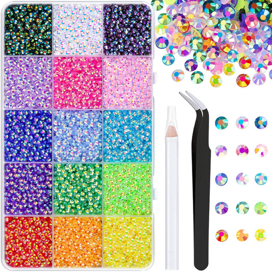 18000Pcs Resin Jelly Rhinestones with Tweezers for Crafting, Mixed-Color 3mm Flatback Gems, Bedazzling Crystal for DIY Crafts Clothing Tumblers Mugs Shoes Fabric Nail Art
