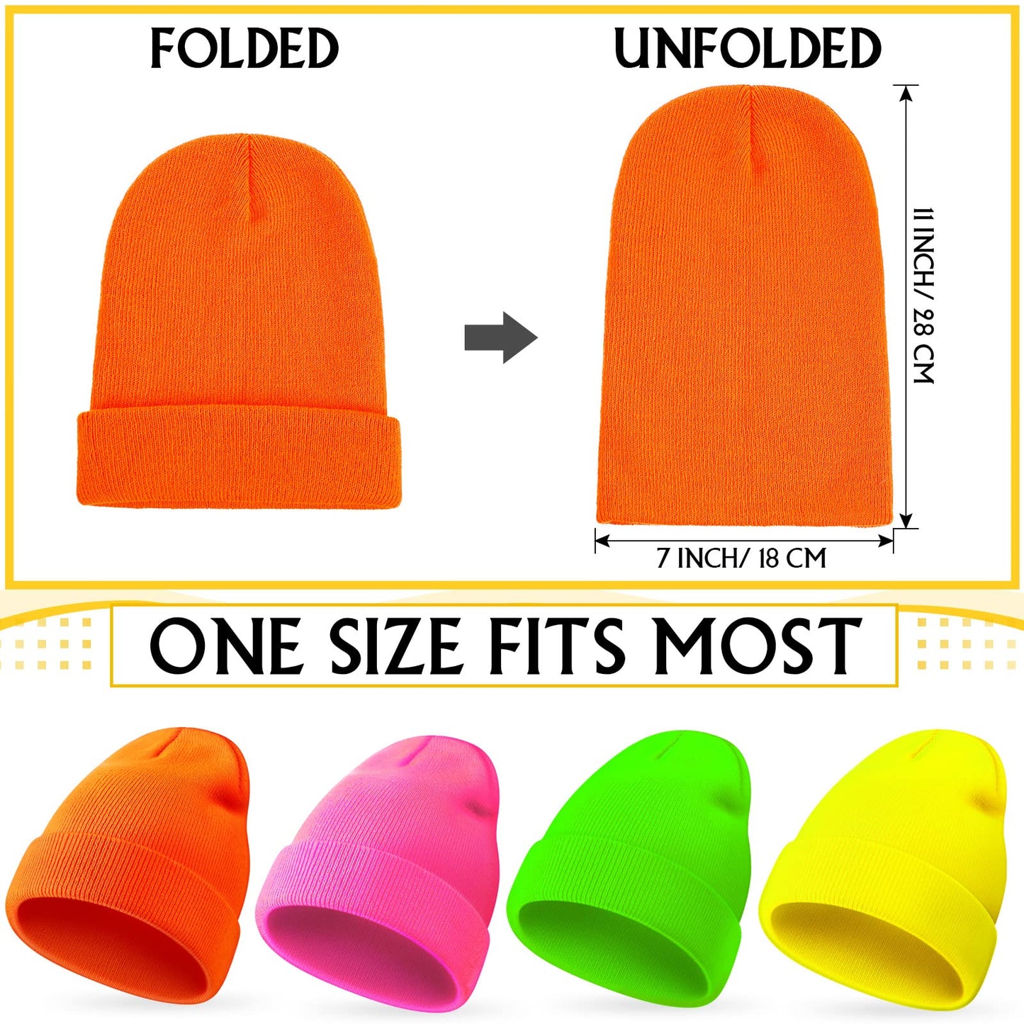 Neon Beanie Hat Slouchy Beanie Cap Unisex Knitted Winter Hat Ski Plain Beanie Cap for Men and Women (4 Pieces)