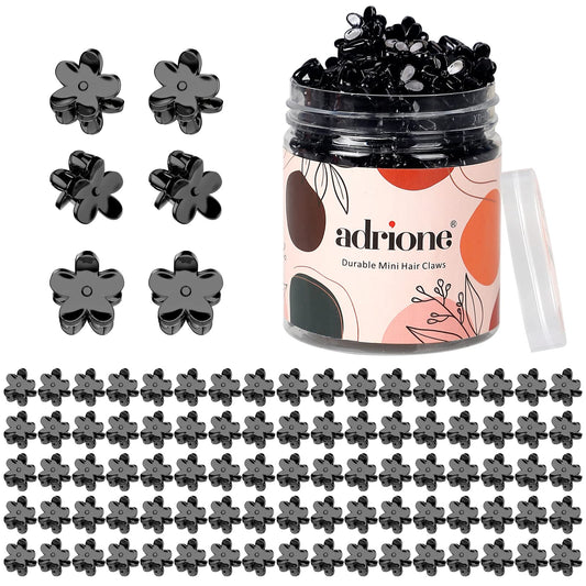 ADRIONE Black Mini Flower Hair Claw Clips for Women Girls - 100 Pack Small Tiny Floral Jaw Clip for Thin Hair, Fine Hair & Bangs - Decorative Non-Slip Little Micro Plastic Hair Claws Bulk