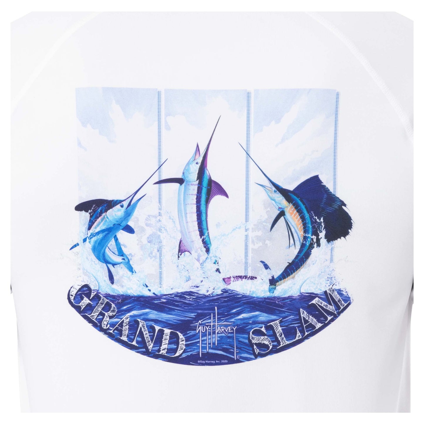 Guy Harvey Men's Grand Slam Sun Protection Long Sleeve Shirt, Bright White/Grand Slam, Medium
