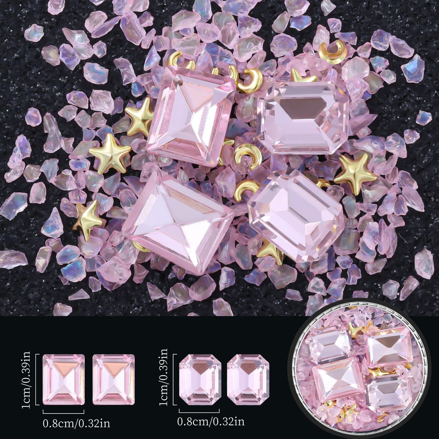 6 Wheels Mixed Sparkle Nail Art Rhinestones Diamonds Crystals Butterfly Beads Artificial Pearls Gold Silver Nail Studs Gems Metal Hollow Rivets Charms (Pink)