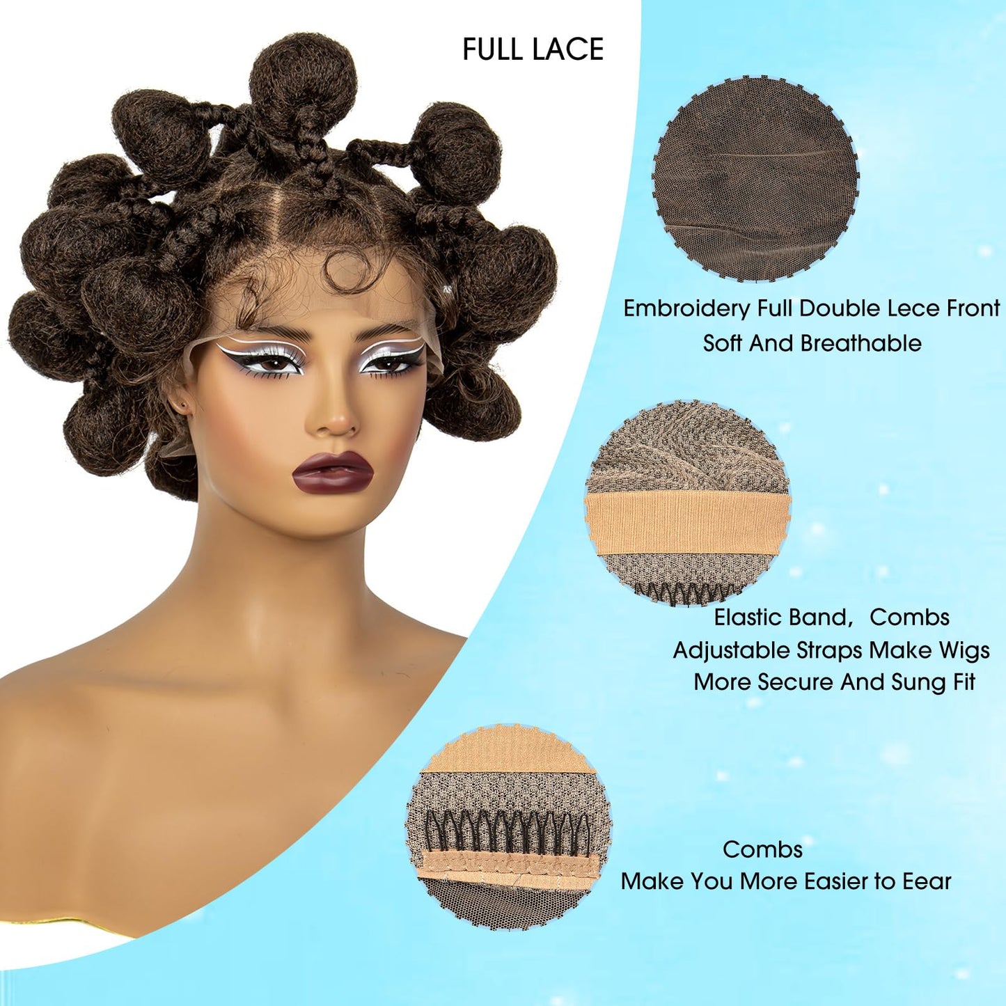 A ANYTIME Handmade Bantu Knotless Braided Wigs Synthetic Full Lace Braided Wig Buns Wig Full Lace Braids Wig with Baby Hair African Braiding Hair Wig for Black Women(1B-30)