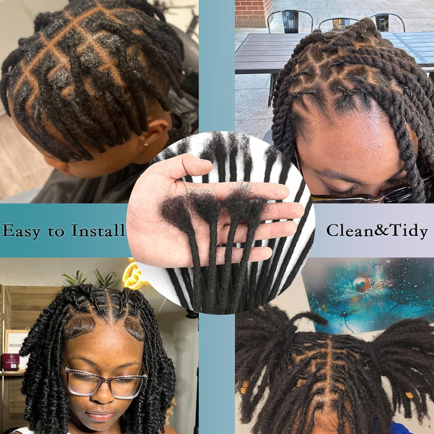 6 Inch 70 Strands Locs Extension Human Hair 0.4cm Dreadlock Extension Natural Black Human Hair Locs Full Handmade Permanent Dreadlock Extensions Can Be Dyed and Bleached for Women Men