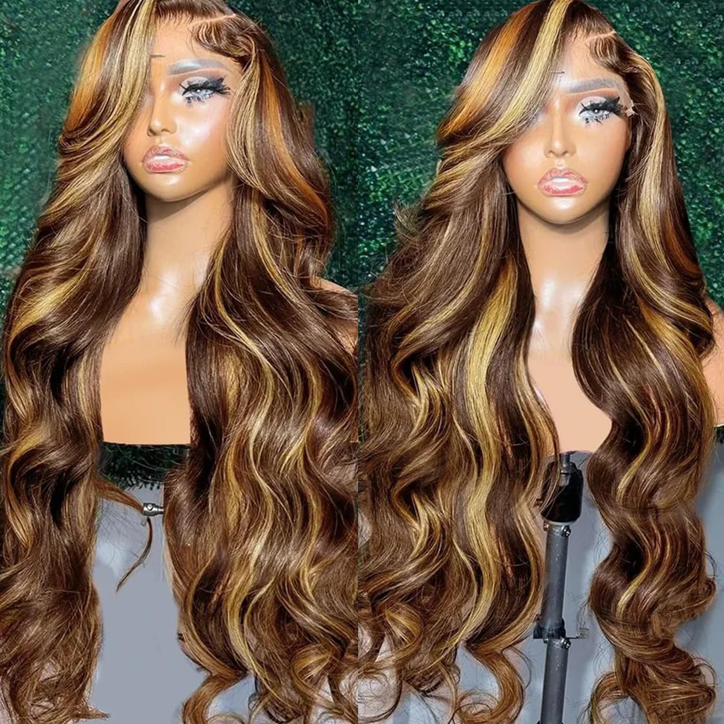 SPOU 13x6 Highlight Ombre Lace Frontal Wigs Human Hair 4/27 Honey Blonde 180% Density Body Wave Wig for Women HD Transparent Lace Front Wig with Highlights Colored Glueless Wigs Human Hair 24 Inch