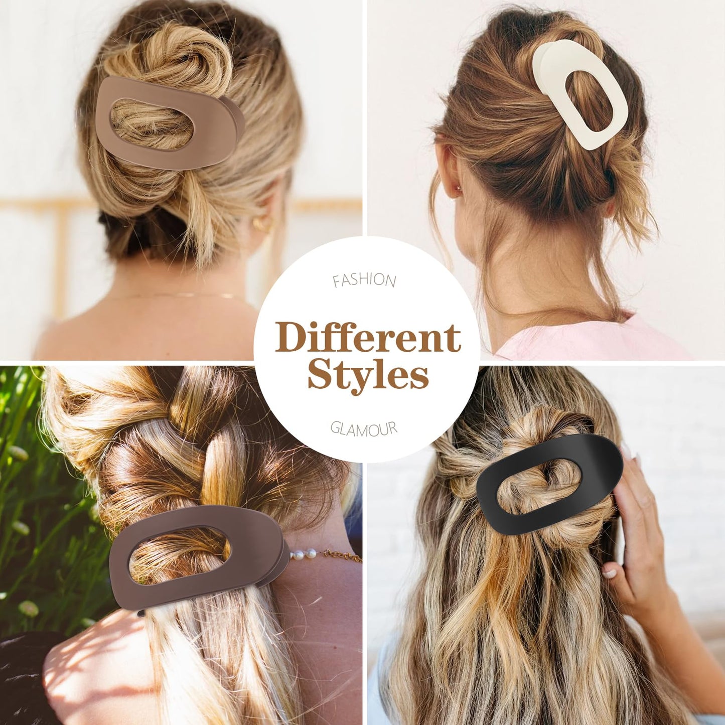 6 PCS Flat Hair Clips for Women, French Design Flat Hair Claws, Secure Hold Inner Teeth Hair Claw Clips, Strong Hold Side Hair Clips for Thick Thin Hair