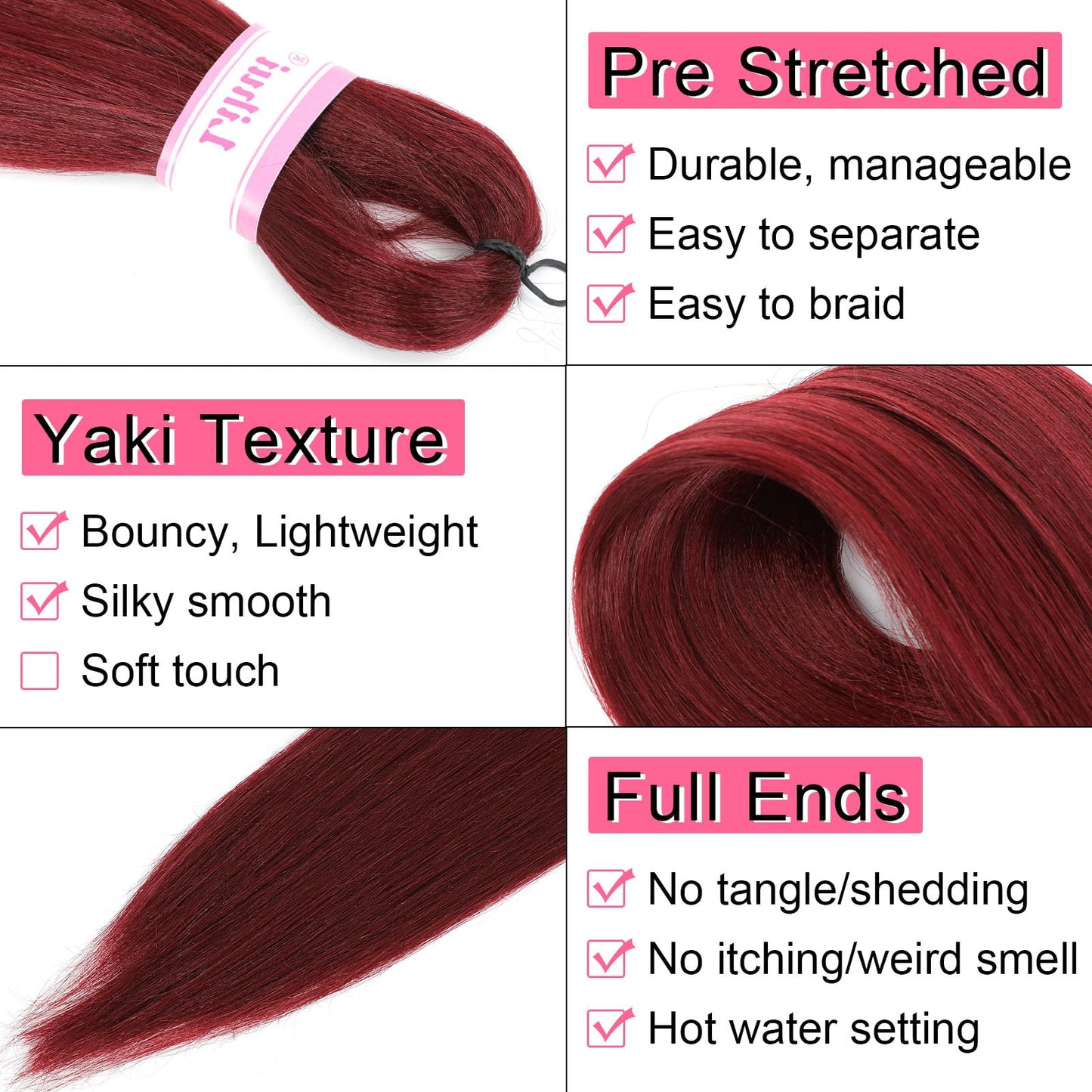 530 Braiding Hair Pre Stretched 26 Inch 2 Packs 530 Braid Hair Professional Prestretched Braiding Hair Extensions for Box Braids(530#, 2 Packs, 26 Inch)