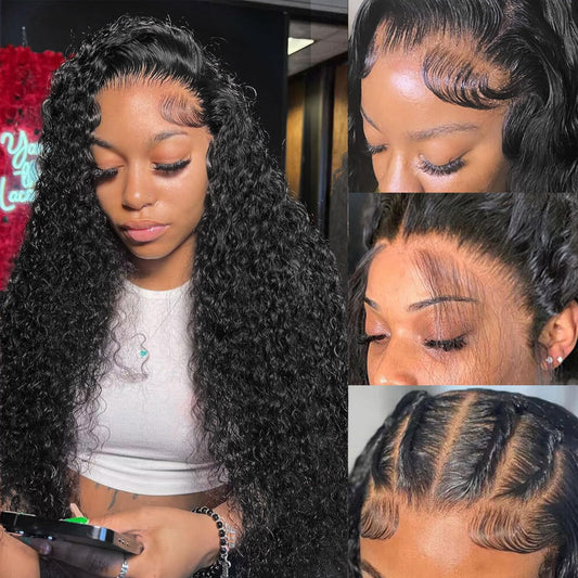 13x6 Deep Wave Lace Front Wigs Human Hair Pre Plucked 200 Density Curly Human Hair Wig HD Frontal Wigs Human Hair Wet And Wavy Lace Front Wigs Human Hair Glueless Wigs Human Hair Black 22 Inch