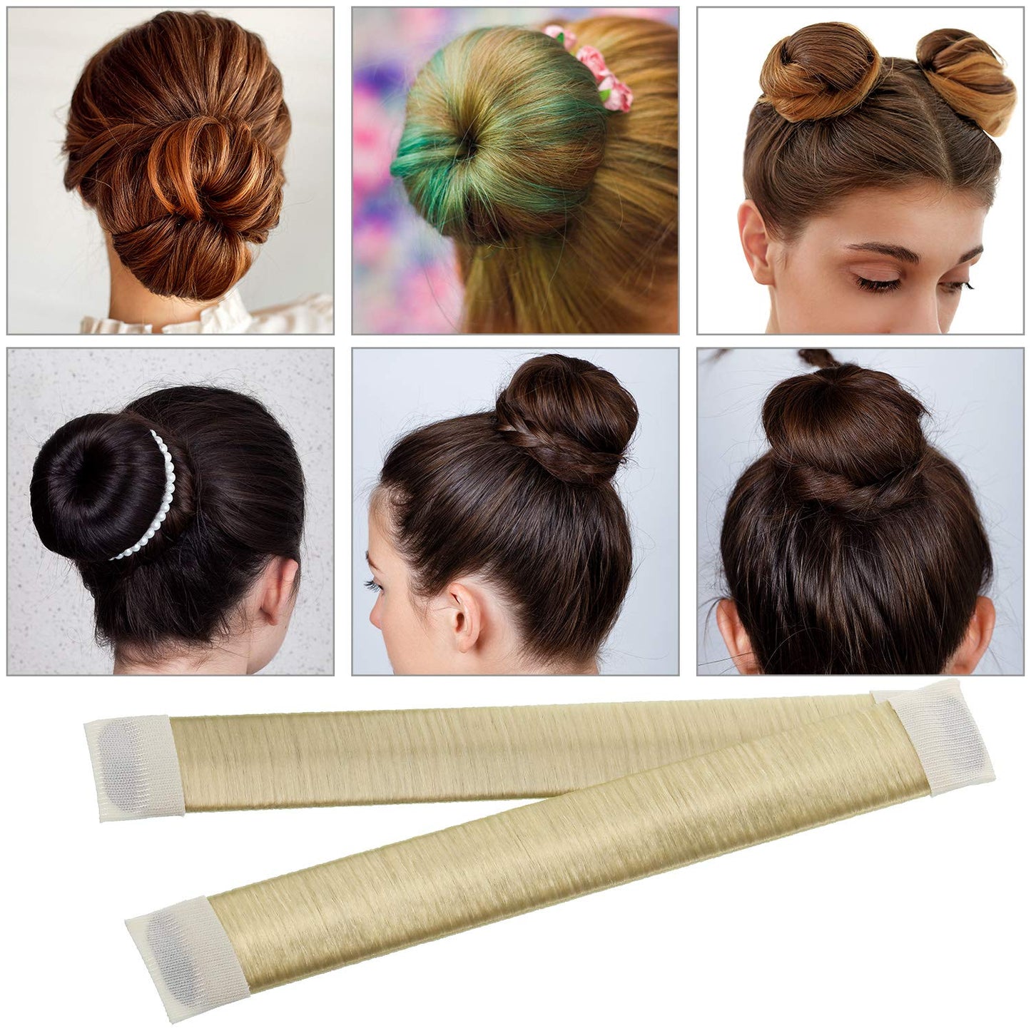 Hair Bun Maker Kit, Includes Donut Shapers, Bun Markers, Ponytail Tools, Bobby Pins, and Elastic Bands for Women and Kids (Beige)