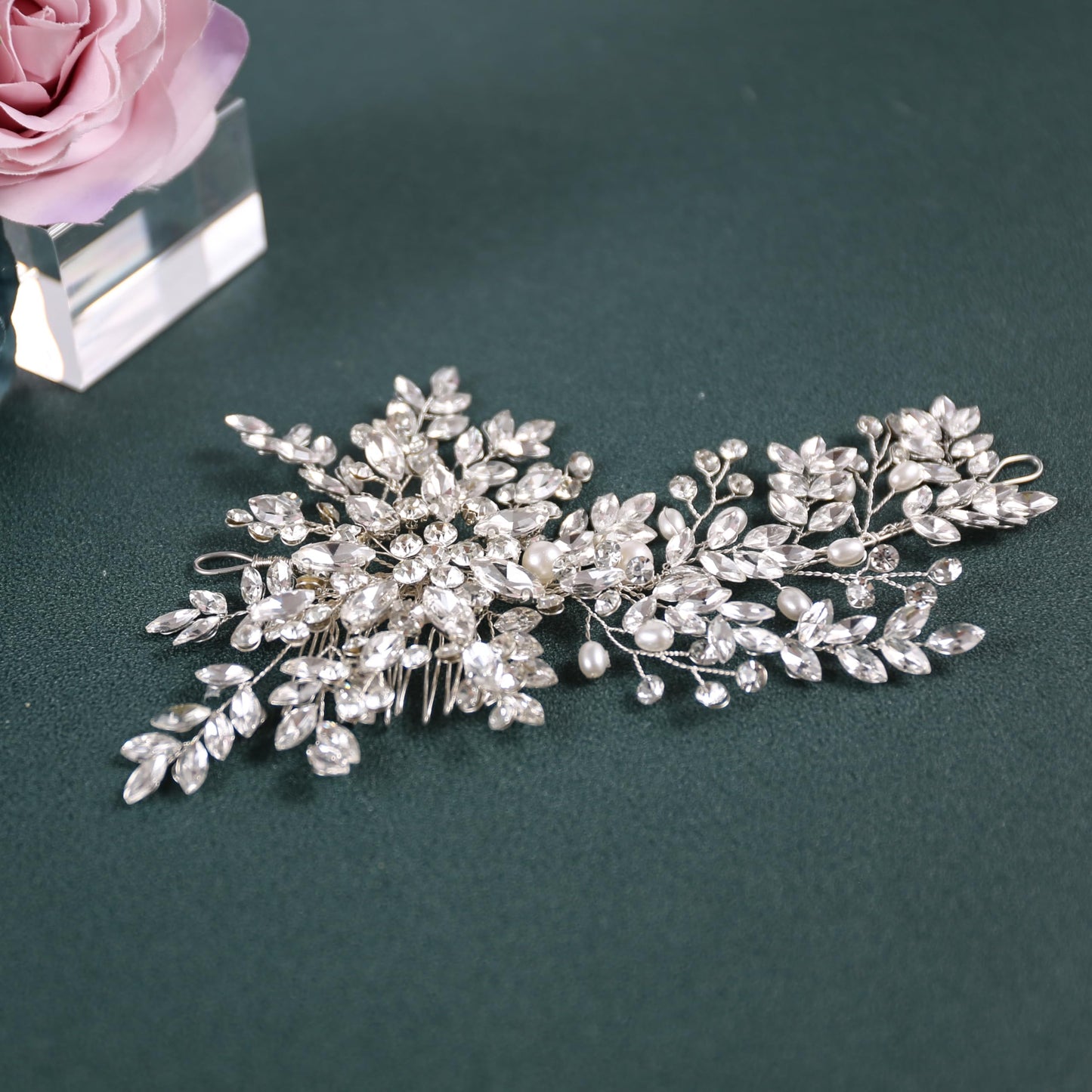 WEZTEZ Rhinestone Bridal Hair Comb Crystal Wedding Headbands Head Pieces,Pearl Brides Bridesmaid Hair Accessories for Women Girls (Sliver 936)