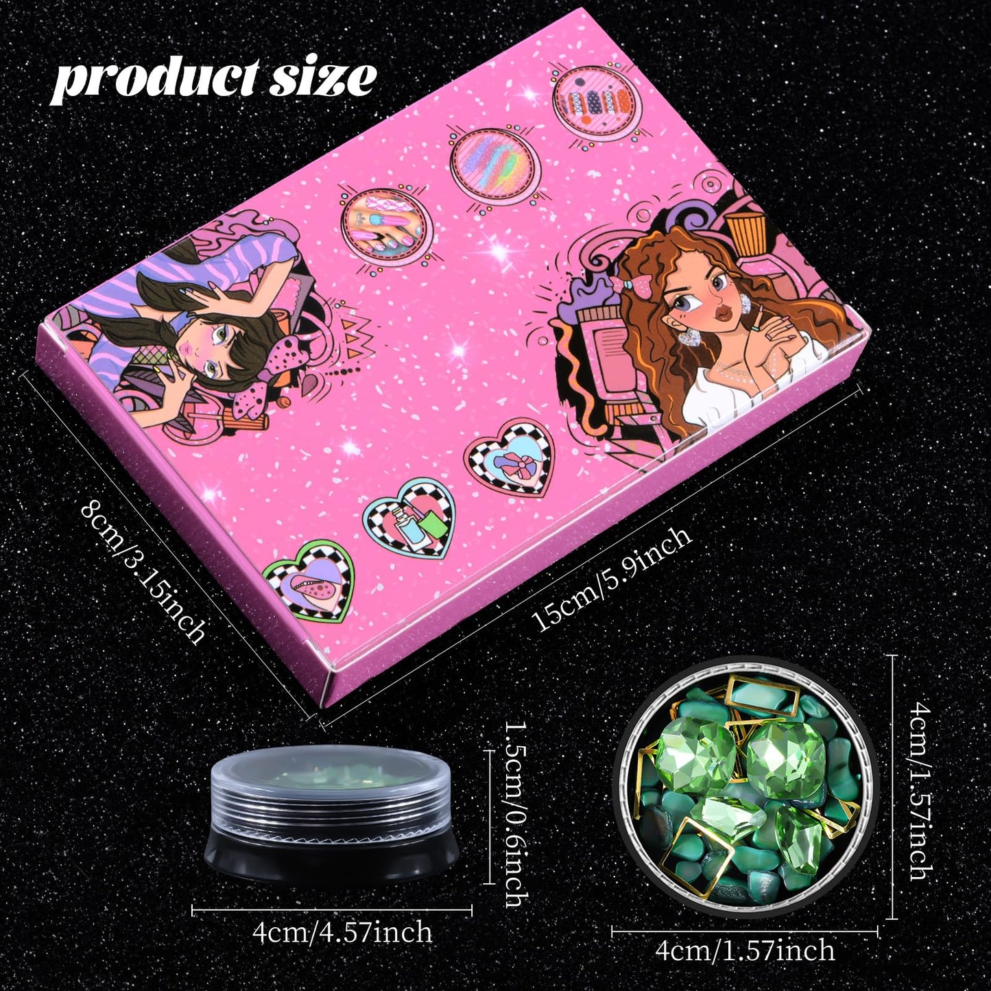 6 Wheels Mixed Sparkle Nail Art Rhinestones Diamonds Crystals Butterfly Beads Artificial Pearls Gold Silver Nail Studs Gems Metal Hollow Rivets Charms (Grass Green)