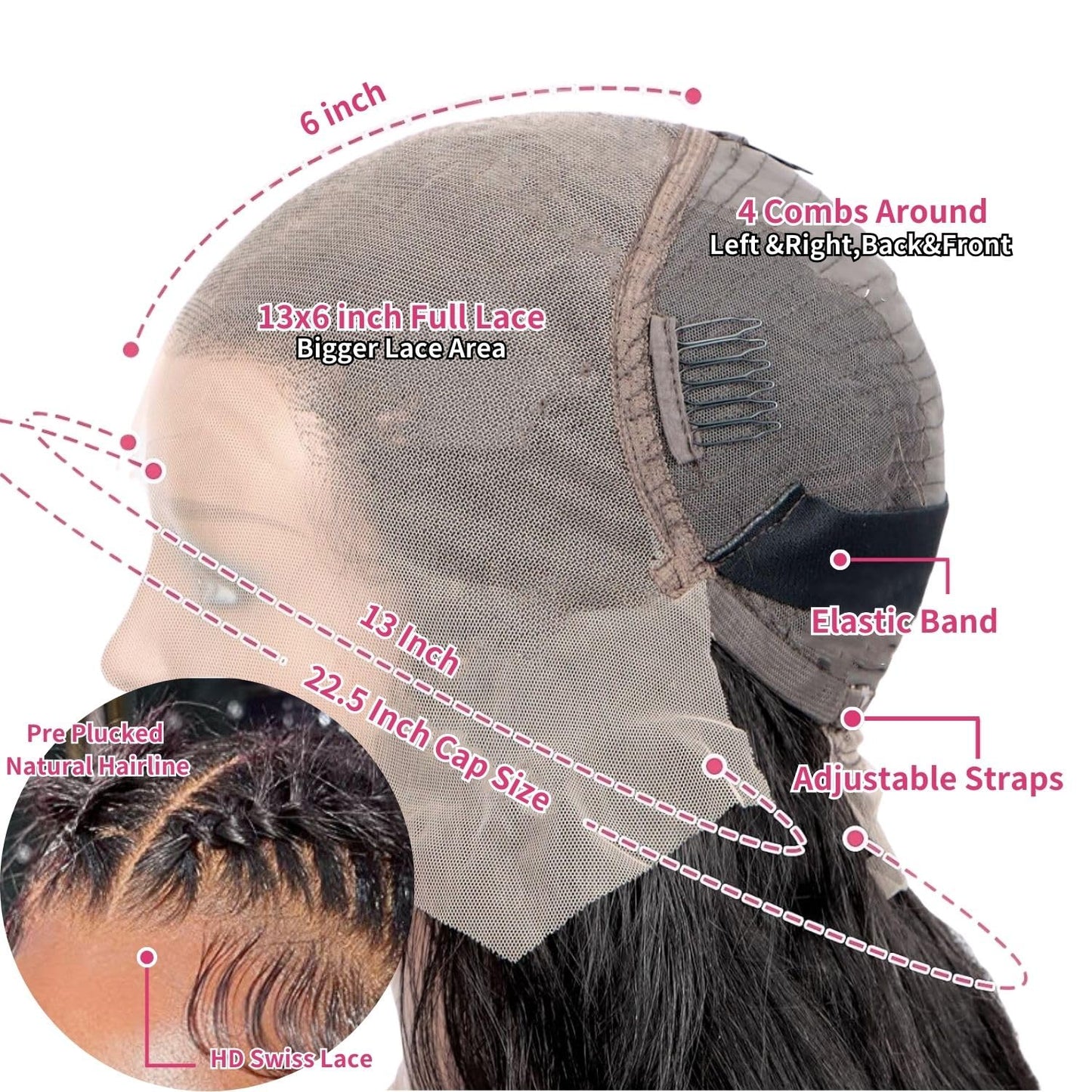 13x6 Body Wave Lace Front Wigs Human Hair 200% Density HD Lace Front Wigs Pre Plucked Glueless Wigs Human Hair For Women Full Body Wave Wigs with Baby Hair Natural Color 20 Inch