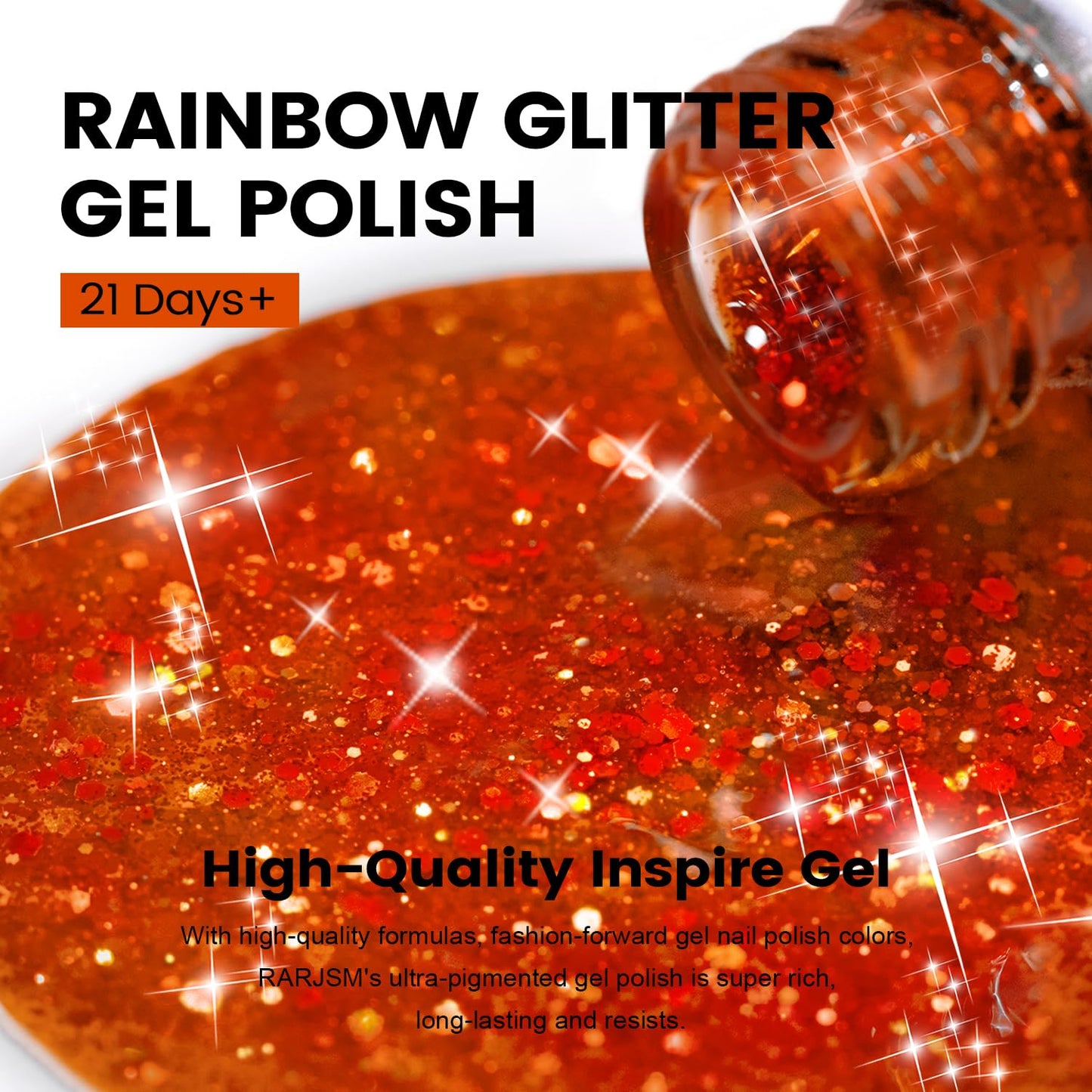 RARJSM Rainbow Glitter Gel Nail Polish Diamond Gel Polish Orange Red Big Flakes Sparkly Chunky Iridescent Pigments Nail Gel Polish Soak off Led UV Curing Required for Nail Art Salon Manicure