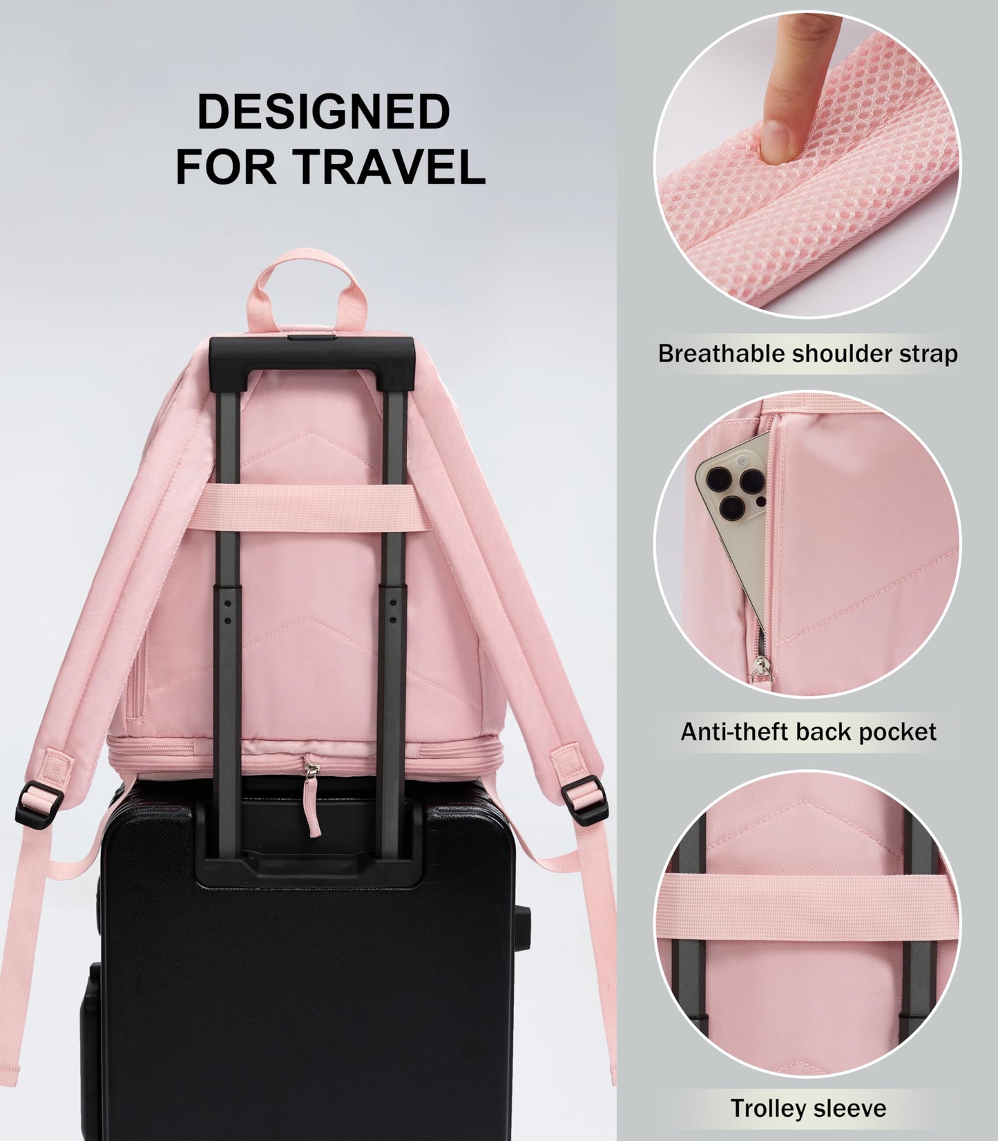 Gym Backpack for Women Small Gym Bag with Expandable Shoe Compartment Water Resistant Sports Backpack 26L Pink