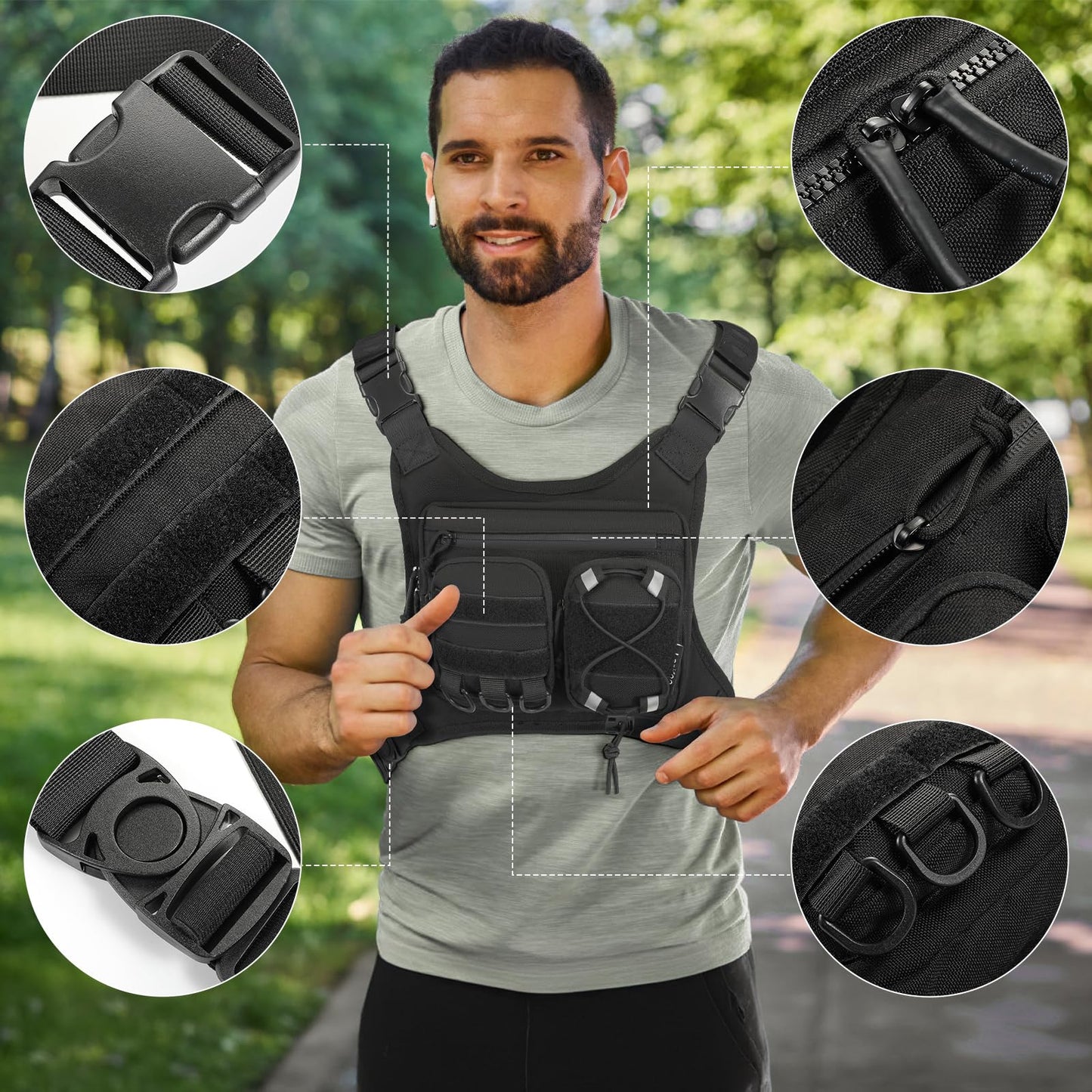 LarKoo Sports Chest Bag for Men & Women EDC Pouch Bag Chest Vest Holster Fits Most Pistols, Adjustable IFAK Travel Chest Pack for Running, Hiking, Workouts… (ACU Black)