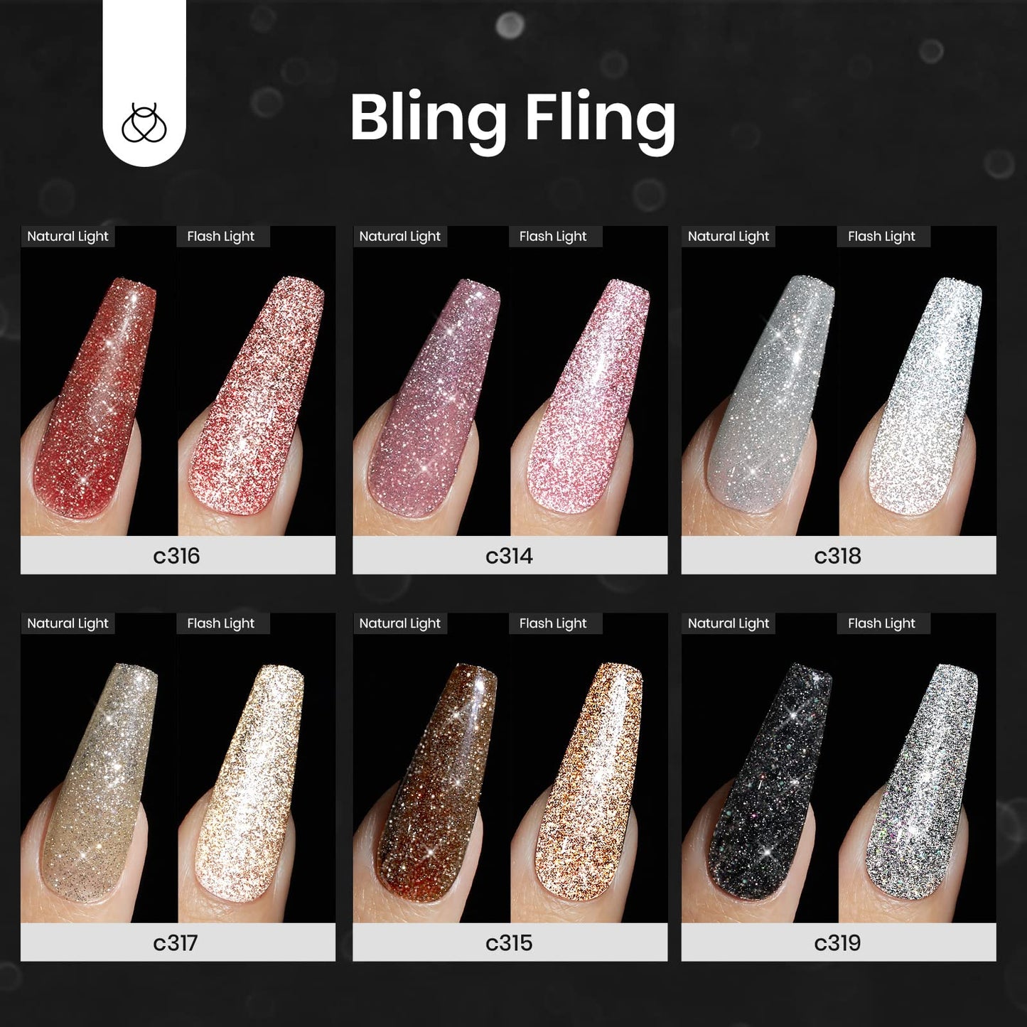 Beetles Reflective Glitter Gel Nail Polish Set, 6 Colors Holographic Sparkle Glitter Gel Polish Flash Diamond Sliver Gold Black Red UV LED Soak Off Manicure Gift for Women Girls