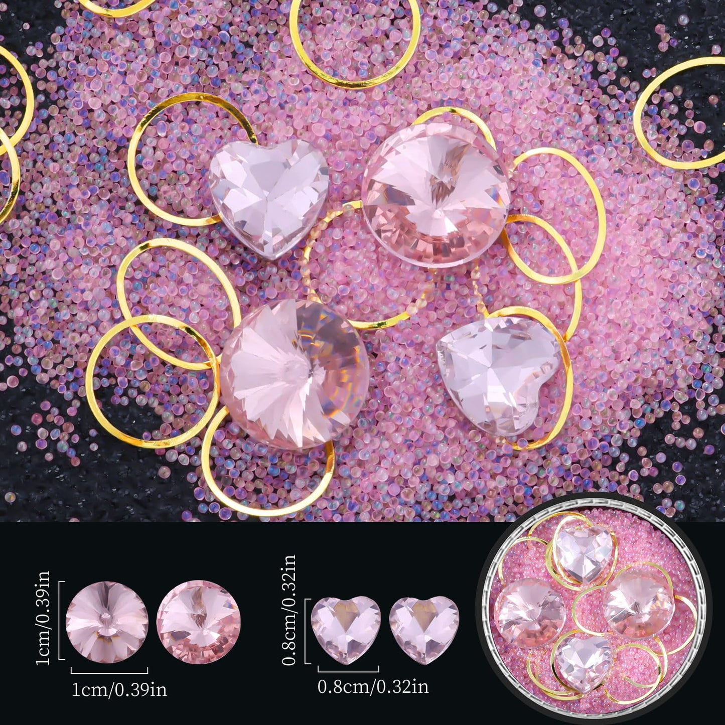 6 Wheels Mixed Sparkle Nail Art Rhinestones Diamonds Crystals Butterfly Beads Artificial Pearls Gold Silver Nail Studs Gems Metal Hollow Rivets Charms (Pink)