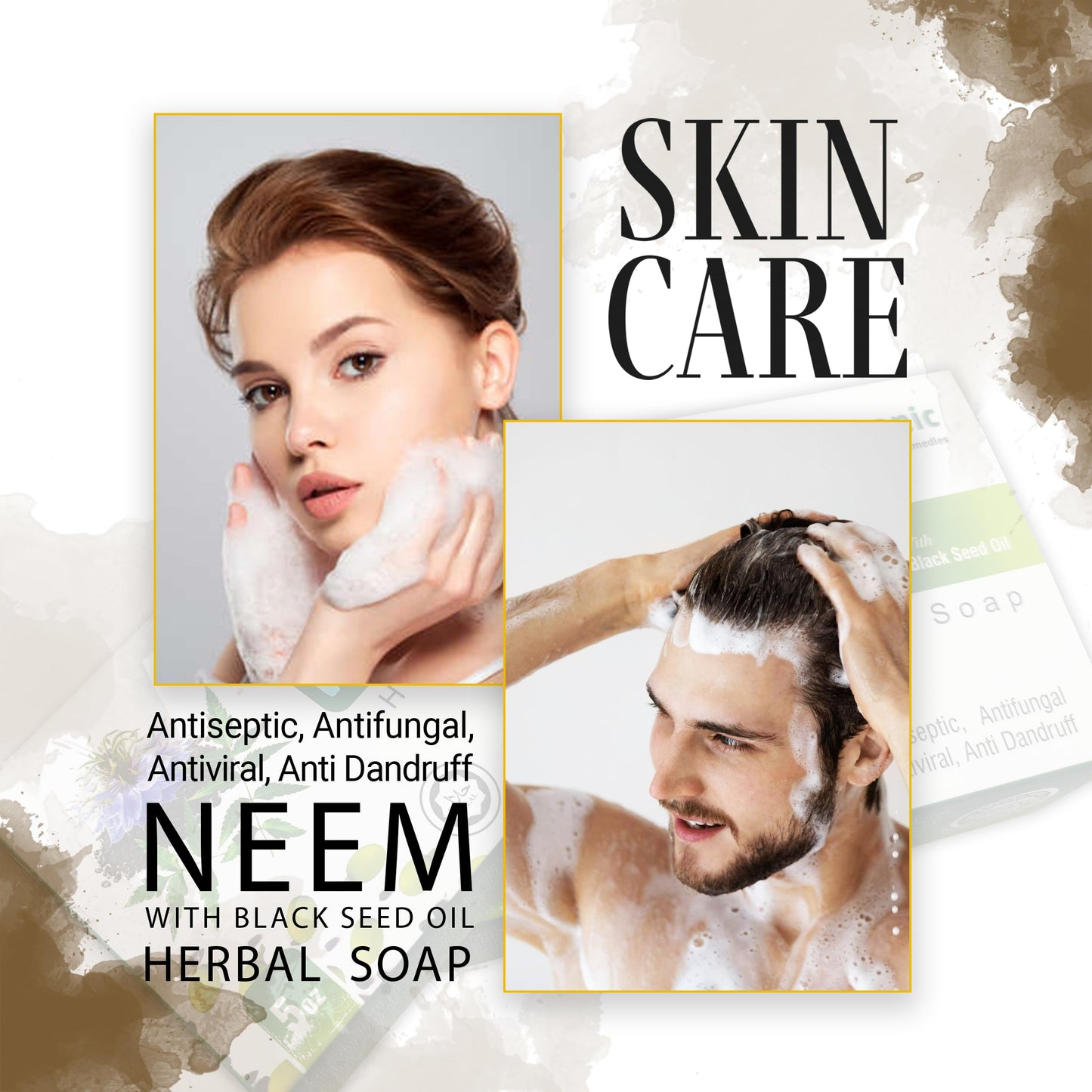 HERBOGANIC Neem and Black seed Herbal Soap | Pack of 3 of 5oz soap Bar | Natural Bar Soap for Face and Body | Hydrating and Nourishing | Suitable for Men and Women