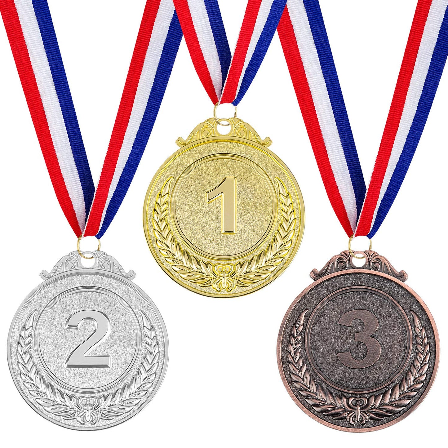 36 Pieces Award Medals 1st 2nd 3rd (Gold, Silver, Bronze) Metal Style Winner with Neck Ribbon, 2 Inches