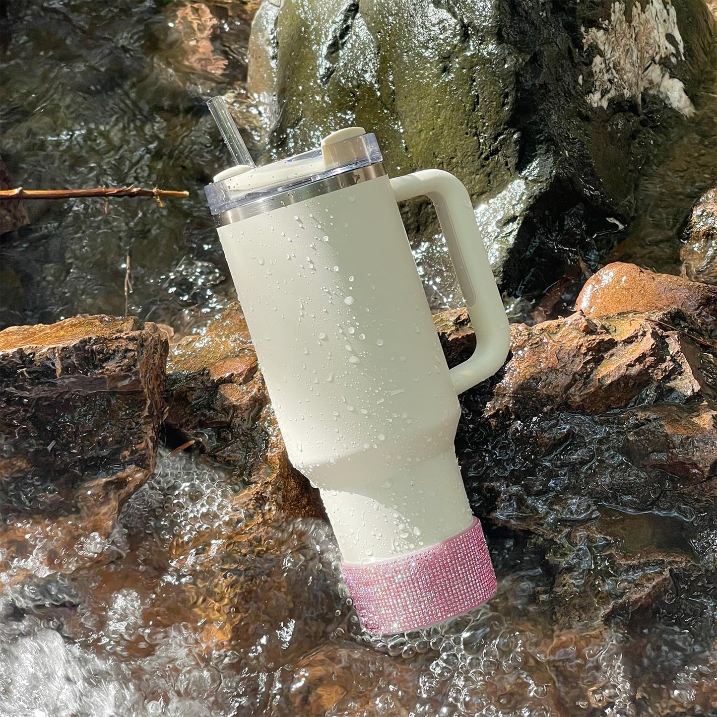 WORBSS Diamond Glitter Silicone Boot for Stanley H2.0 Tumbler 20-30oz Accessories for 2.8-2.9 inch Trapezoidal Cylinder Base Water Bottles Bottom Anti-Slip Protector Sleeve Cover Bumper Decoration