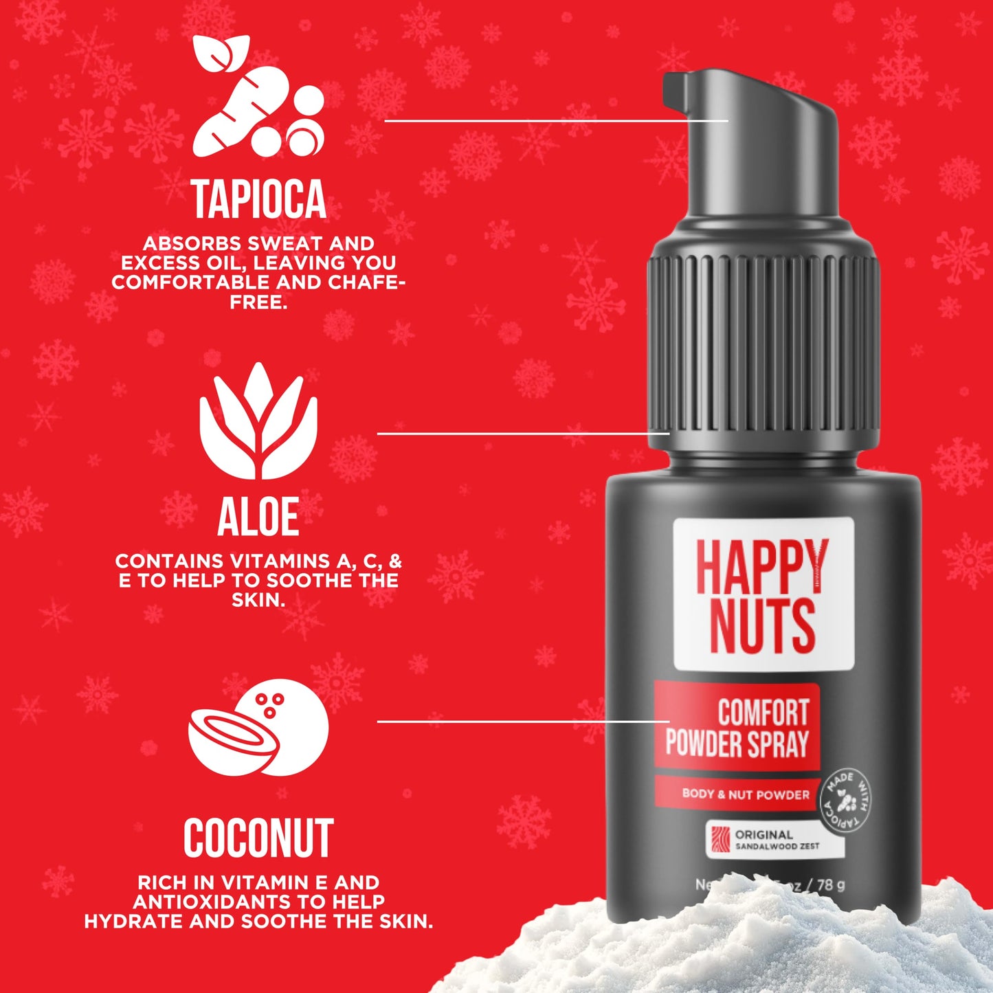 Happy Nuts Comfort Powder Spray: Anti Chafing & Mens Deodorant, Aluminum-Free, Sweat and Odor Control for Jock Itch, Groin and Men's Private Parts (2.75 Ounce (Pack of 3), Original)