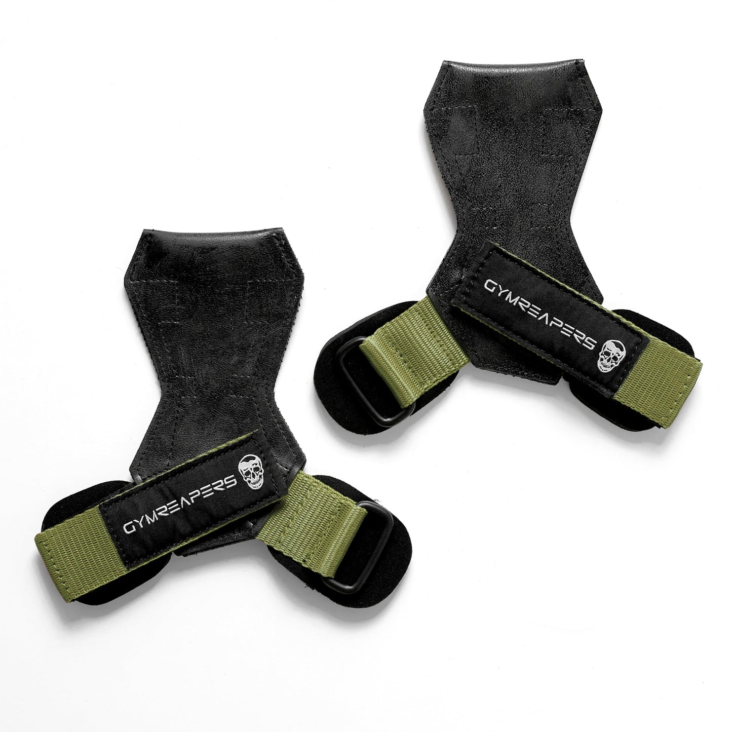 Gymreapers Weight Lifting Grips (Pair) for Heavy Powerlifting, Deadlifts, Rows, Pull Ups, with Neoprene Padded Wrist Wraps Support and Strong Rubber Gloves or Straps for Bodybuilding (Green, Small)