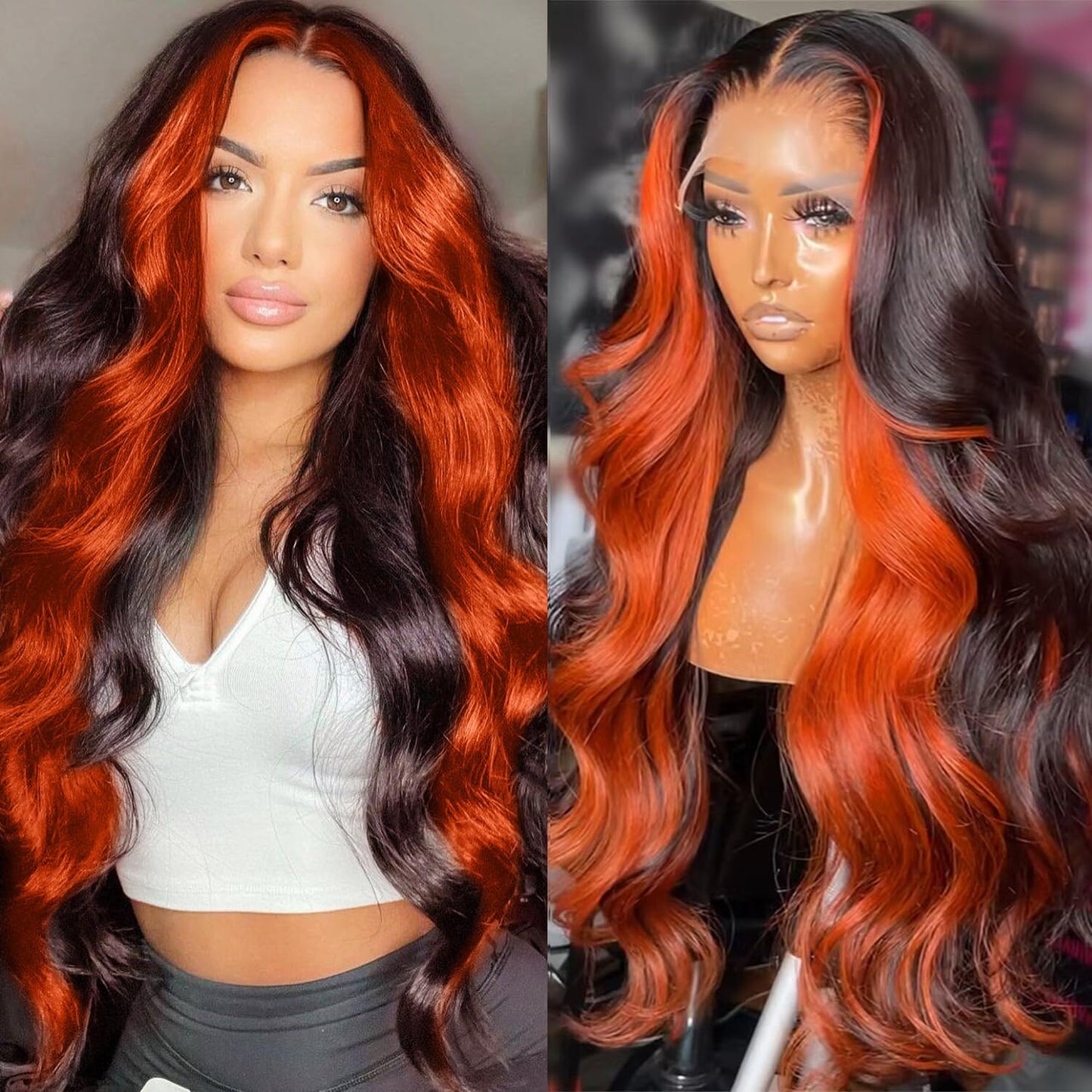 200% Density 13X6 Ginger Lace Front Wigs Human Hair Pre Plucked for Women Ombre 13X6 HD Transparent Ginger Orange Lace Front Wigs Human Hair Glueless Ginger Colored Lace Front Wigs Human Hair (26Inch)