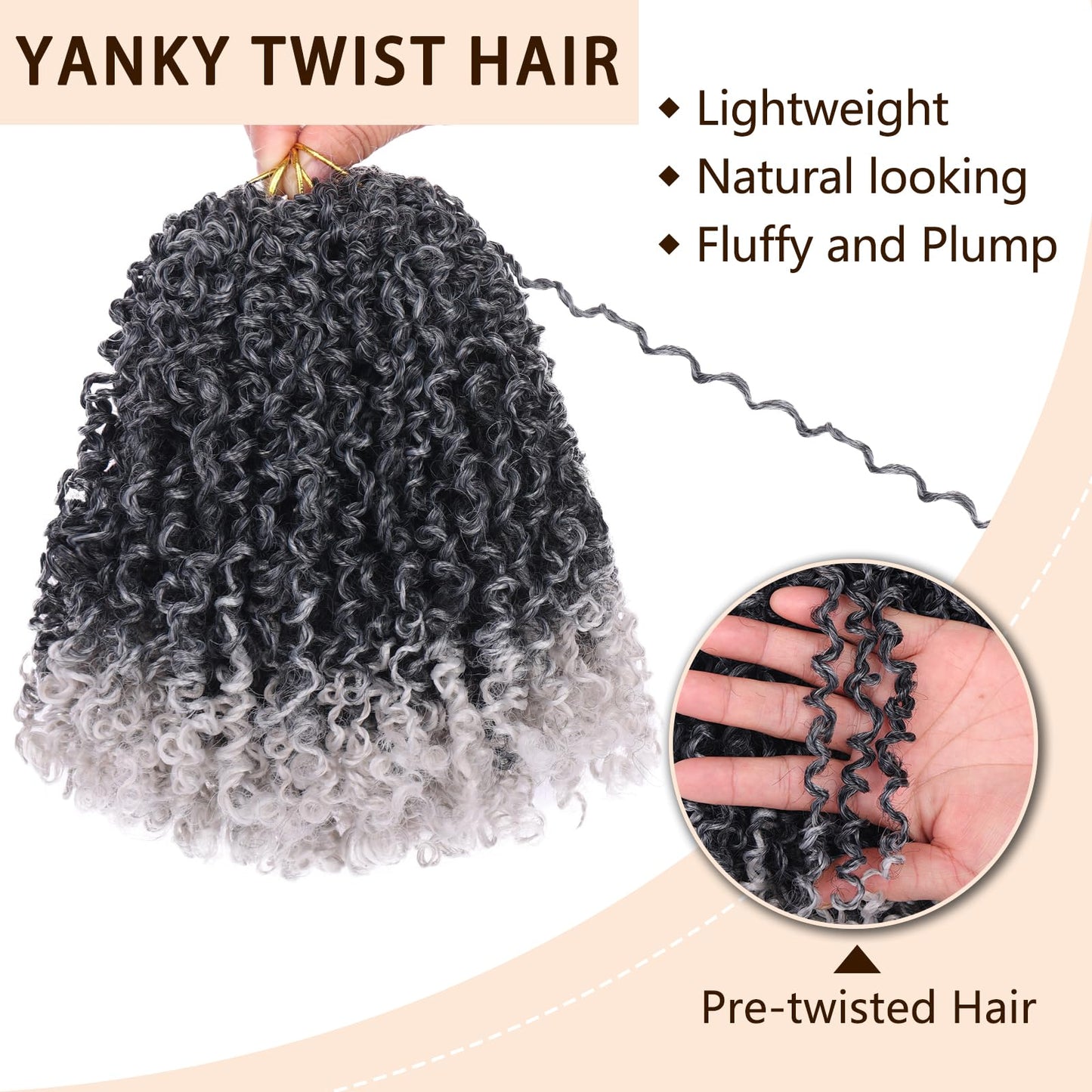 COOKOO 8 Inch Bouncy Yanky Twist Crochet Hair - 8 Packs Ombre Grey Passion Twist Braids for Women - Pre-Twisted Synthetic Hair Extensions