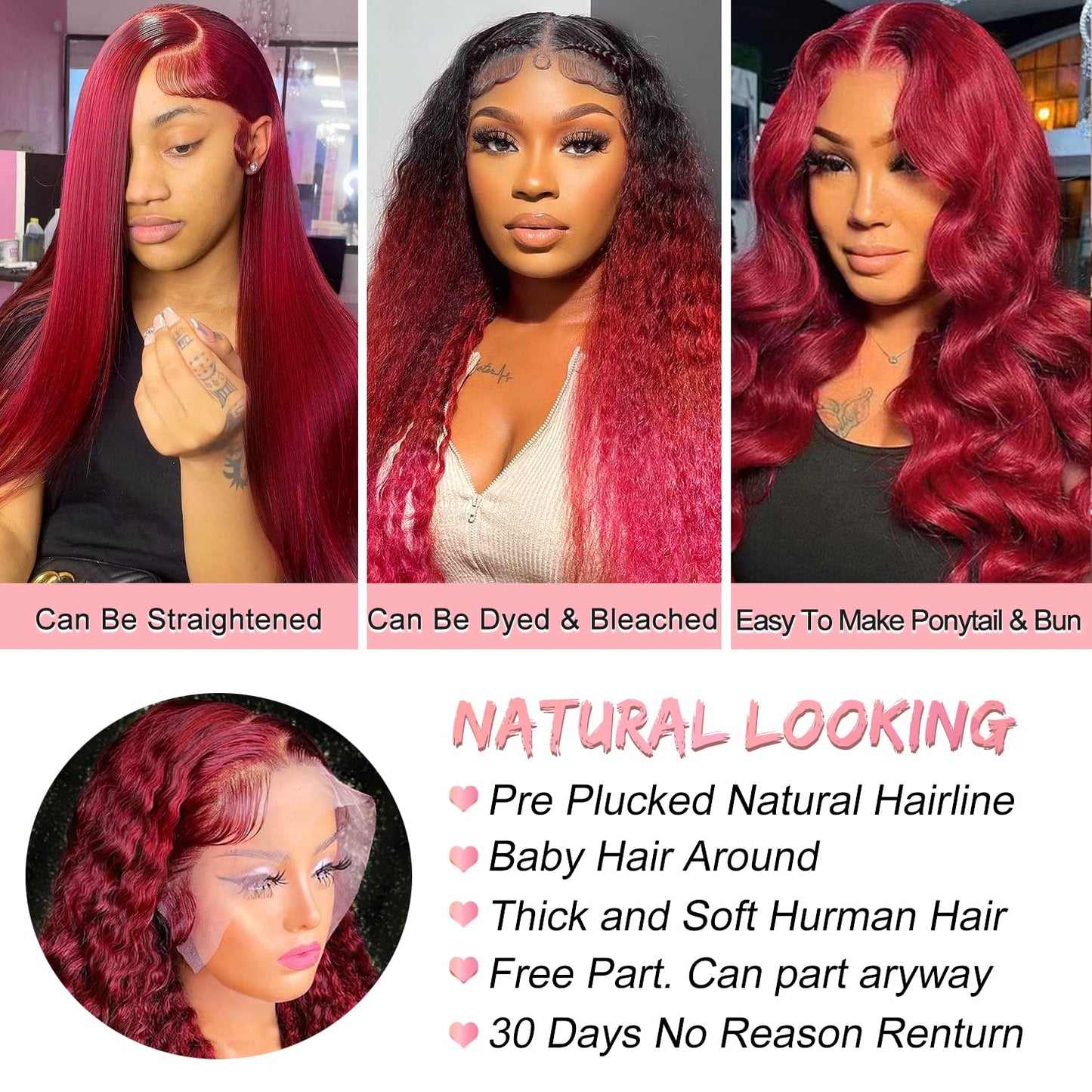 200 Density Curly Burgundy Lace Front Wigs Human Hair 13x4 99J Red Curly Lace Front Wig Human Hair HD Transparent Frontal Wig Colored Pre Plucked with Baby Hair Glueless Wigs (24 Inch, #99J Curly)