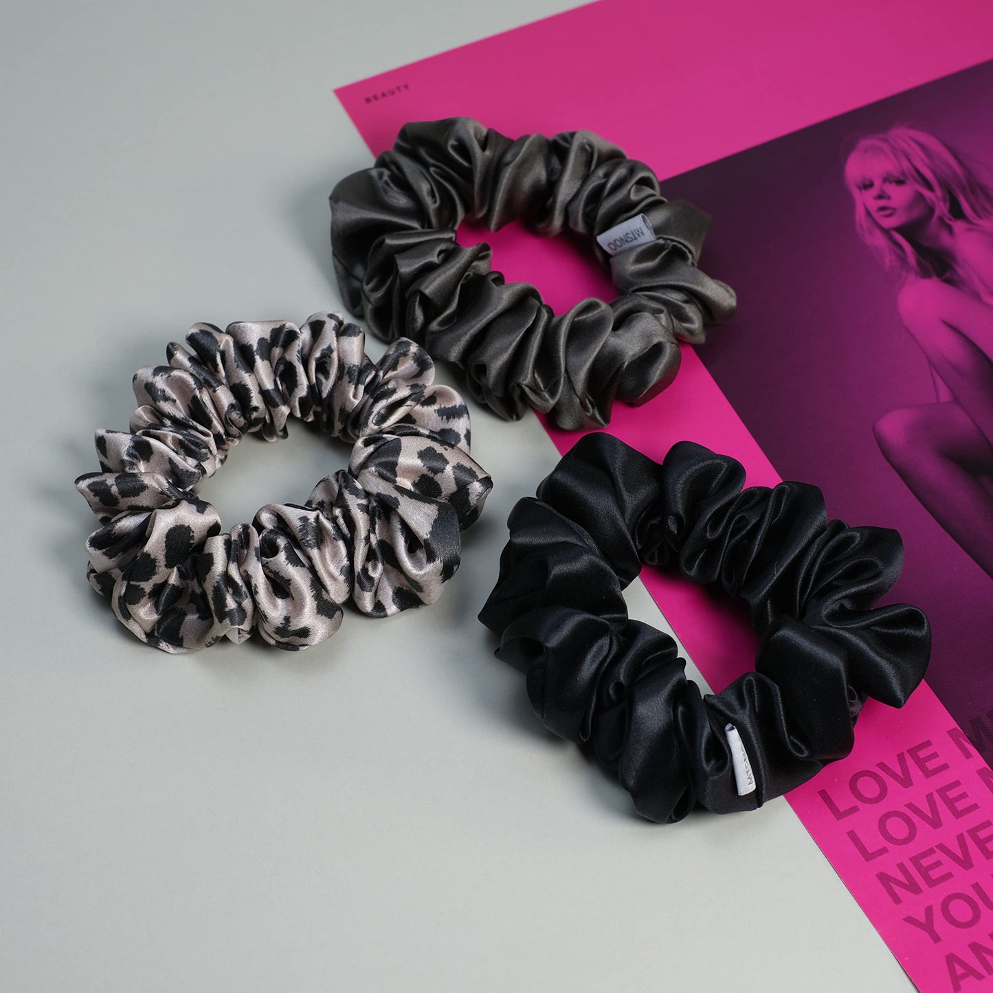 MTSNOO 100% Pure 22 Momme Mulberry Silk Scrunchies Set - Mini Scrunchies with Elastic Band for Curly Hair, 3 Pack Hair Ties and Ropes for Women and Girls