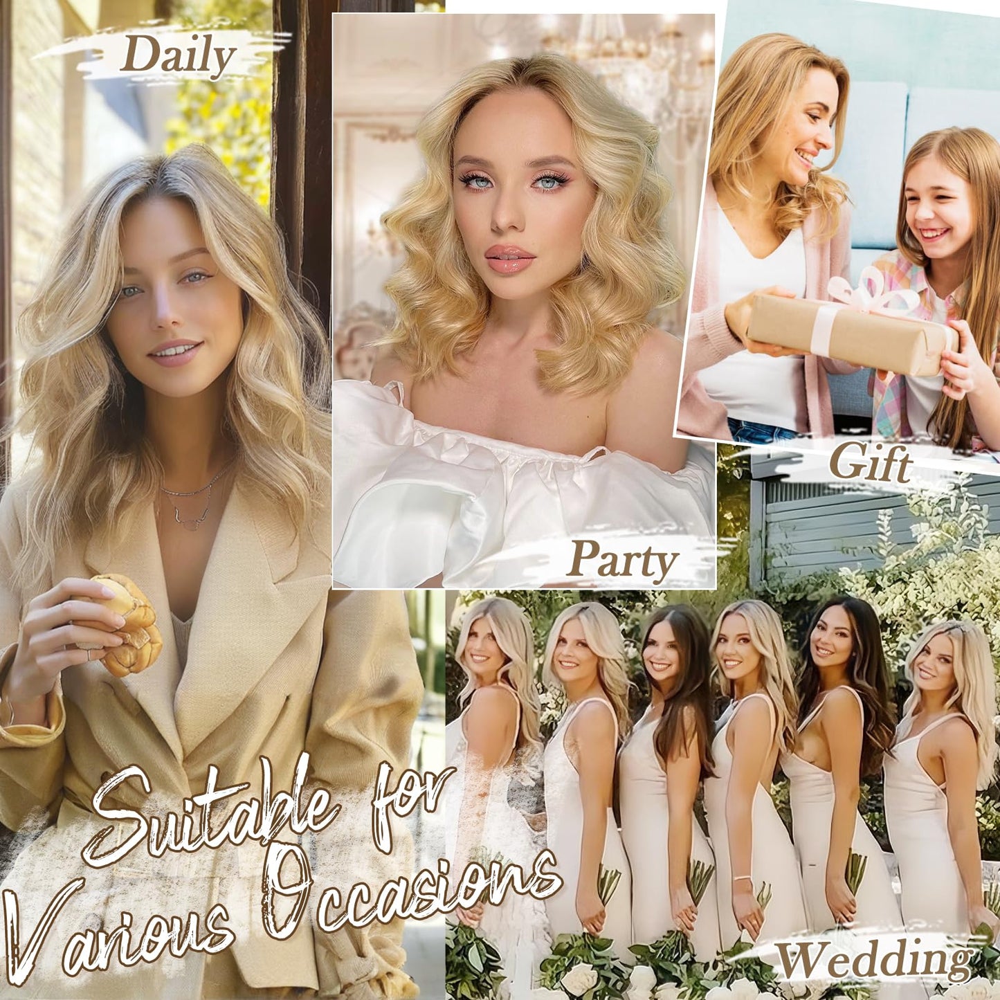 BARSDAR Blonde Clip in Hair Extensions - 12 Inch Short Wavy Clip in Hair Extensions for Women - 6PCs Full Head Thick Soft Synthetic Clip in Hairpieces Daily Party - Honey Blonde Mix