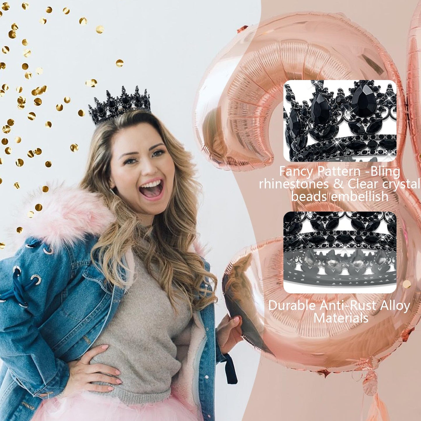 YOUlDIANZI Queen Crown Birthday Crowns for Women, Birthday Girl Sash, Birthday Tiara for Women Set, Princess Rhinestone Birthday Girl Headband Birthday Gifts for Women, Sweet Happy Accessories