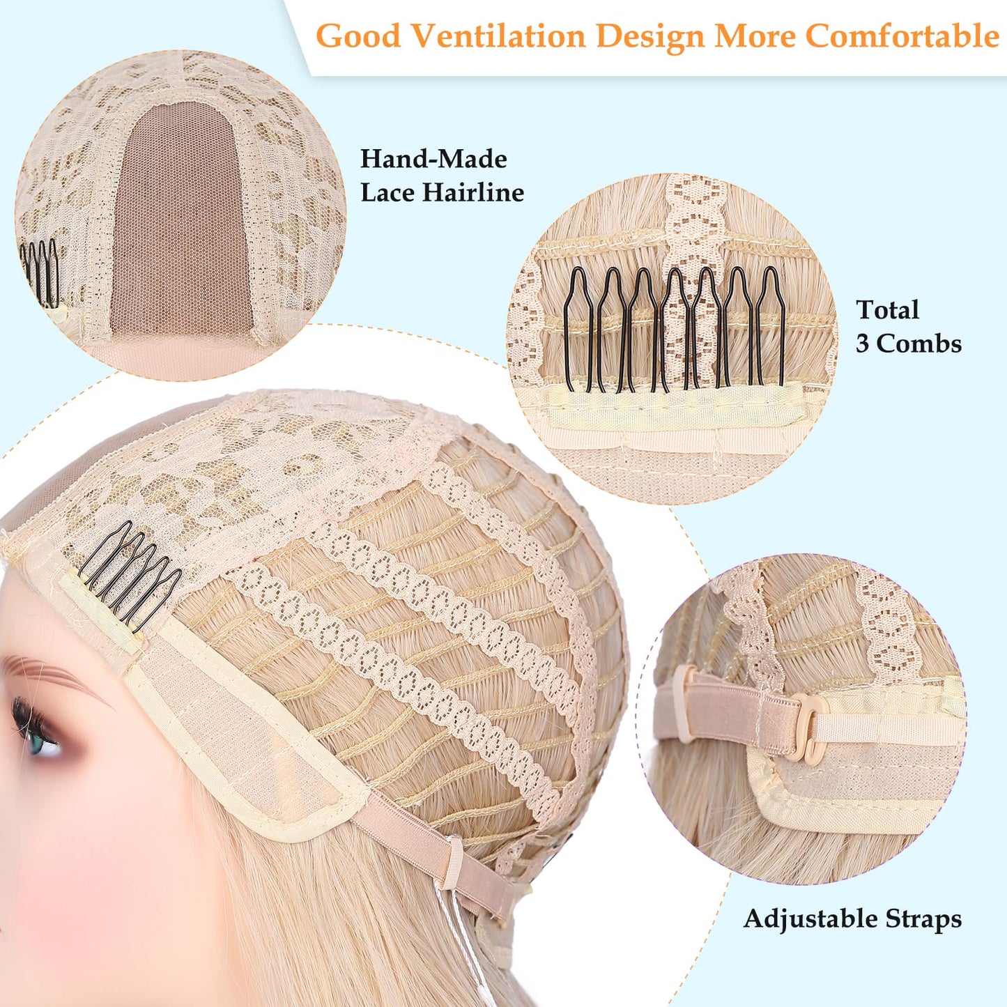 HANNE long Blonde Wig Middle Part Ash Blond Long Wavy Wigs Heat Resistant Platinum Blonde Wig for White Women (Blond Wavy Wig)