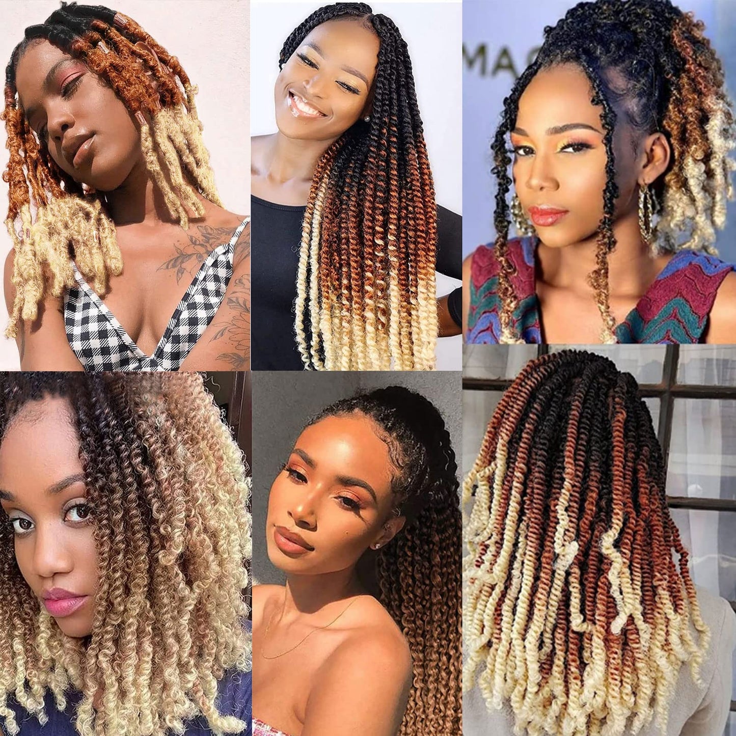 8 Packs Pre-Separated Springy Afro Twist Hair 20 Inch 3 Tones Spring Twist Hair For Distressed Soft Locs Marley Twist Braiding Hair Synthetic Hair Extension For Black Women (8 Strands/Pack,1B27613#)
