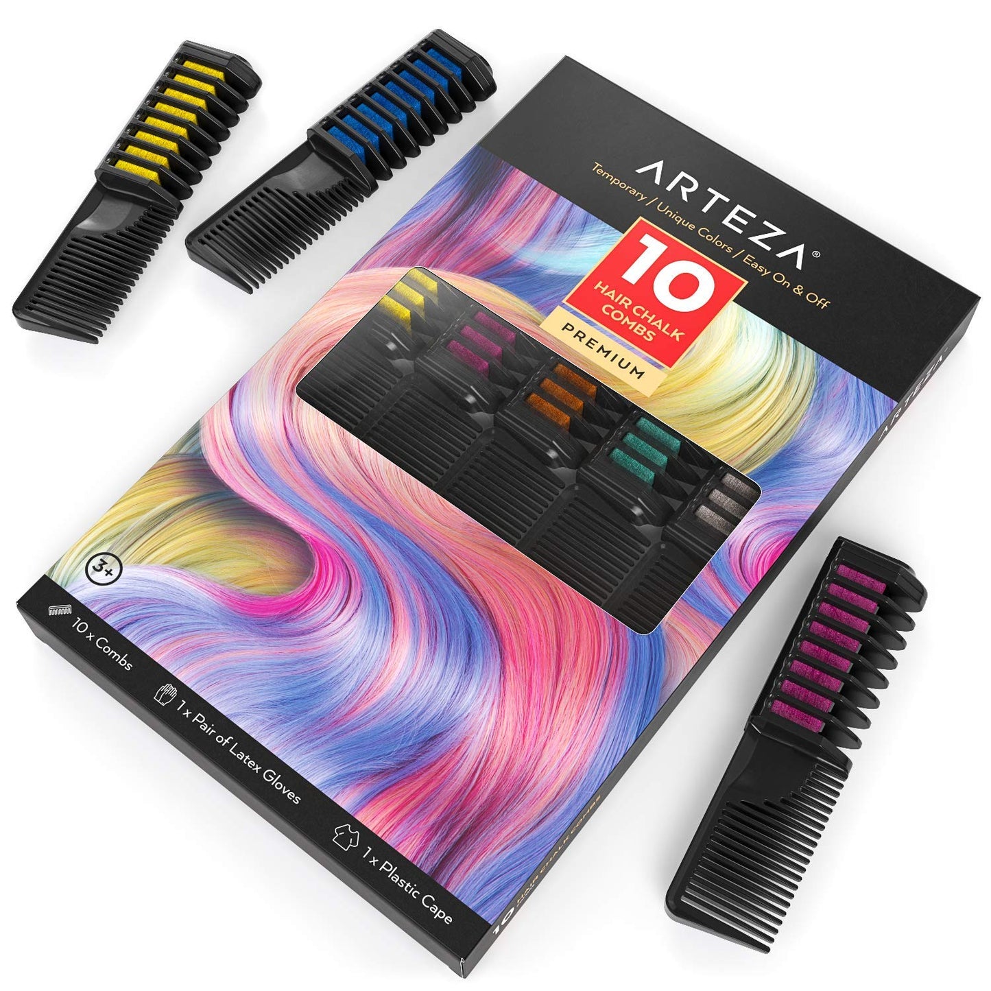Hair Chalk Combs, Assorted Colors, set of 12