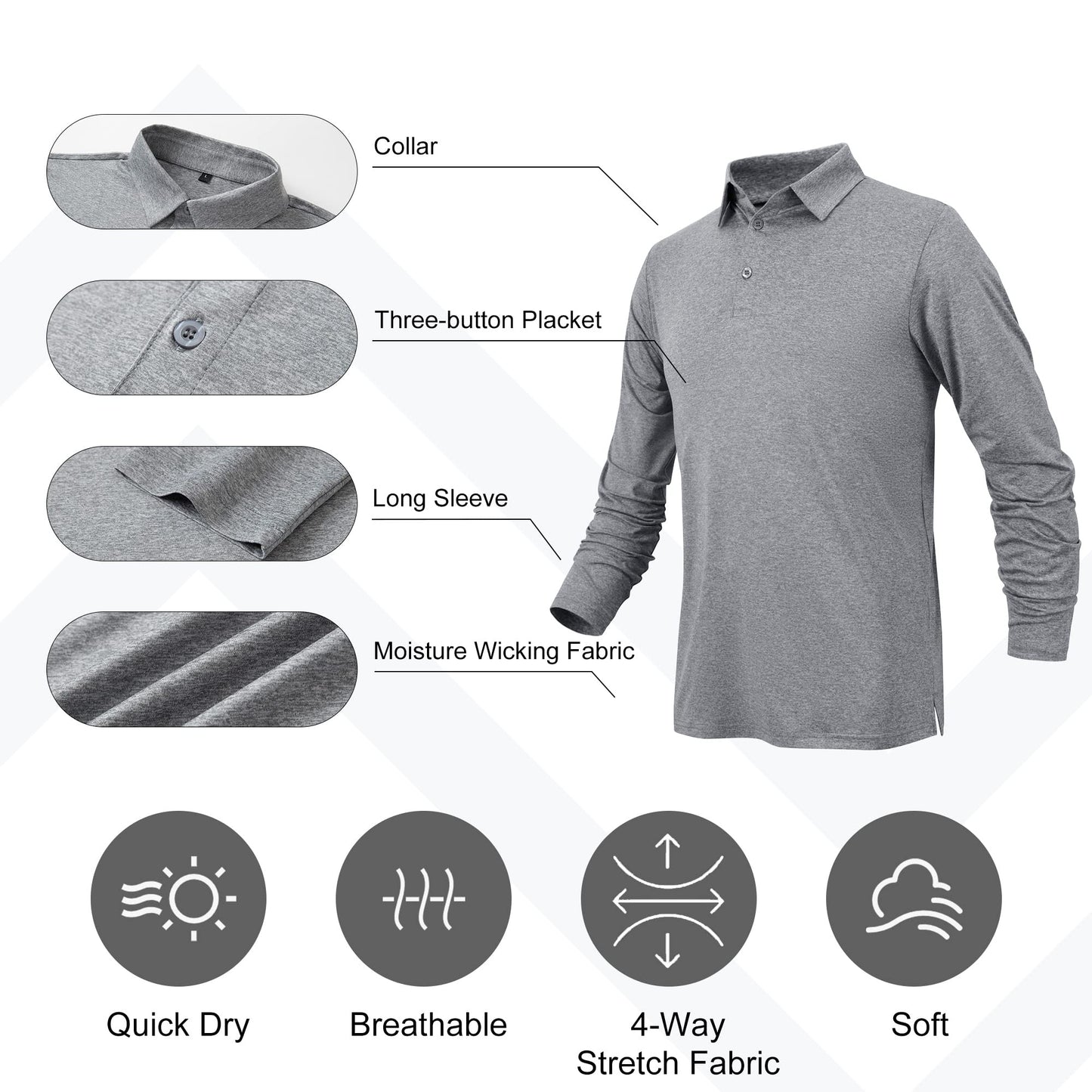 BALENNZ Polo Shirts for Men Long Sleeve Men's Polo Shirts Moisture Wicking Polo Tshirts Shirts for Men Quick Dry Mens Golf Polo Shirt 5AL