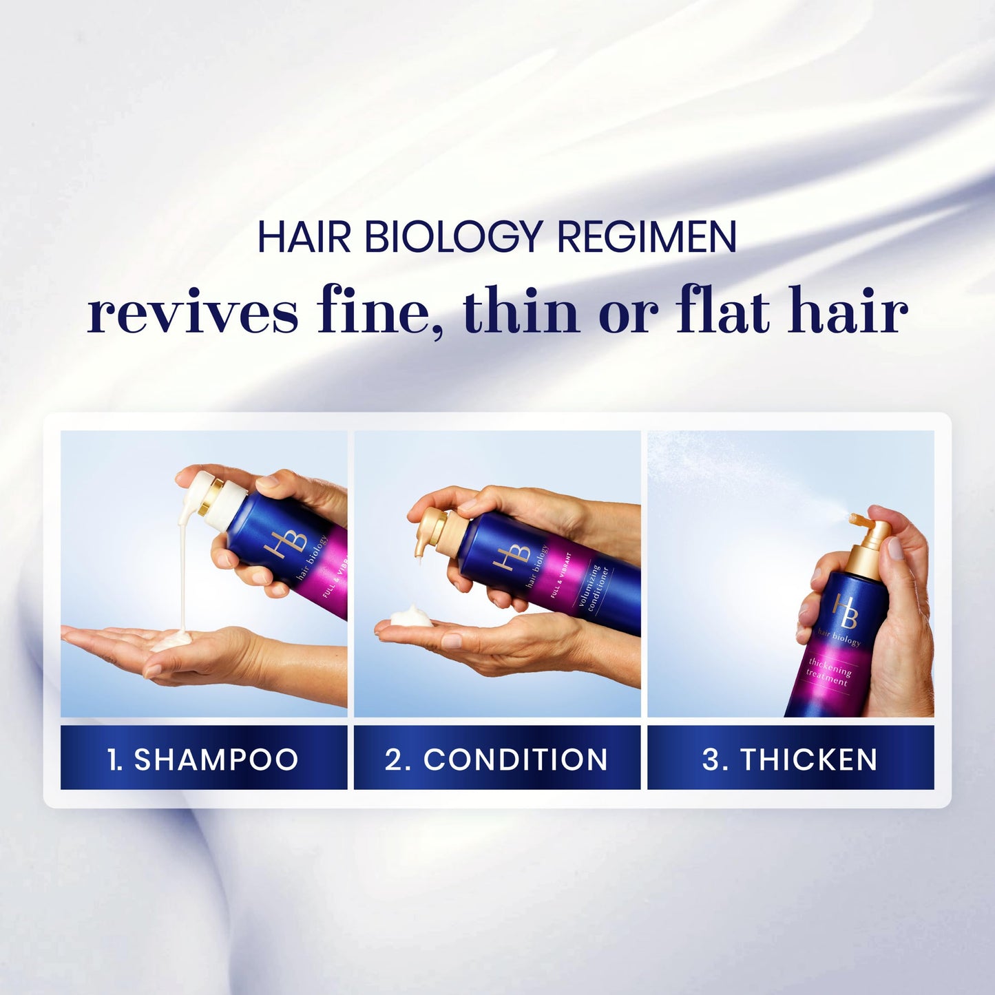 Hair Biology Full & Vibrant Set Including: Volumizing Shampoo (12.8 Fl Oz), Conditioner (12.8 Fl Oz) & Thickening Treatment (6.4 Fl Oz), for Thin or Fine Hair, Biotin Infused, Paraben-Free, Color-Safe