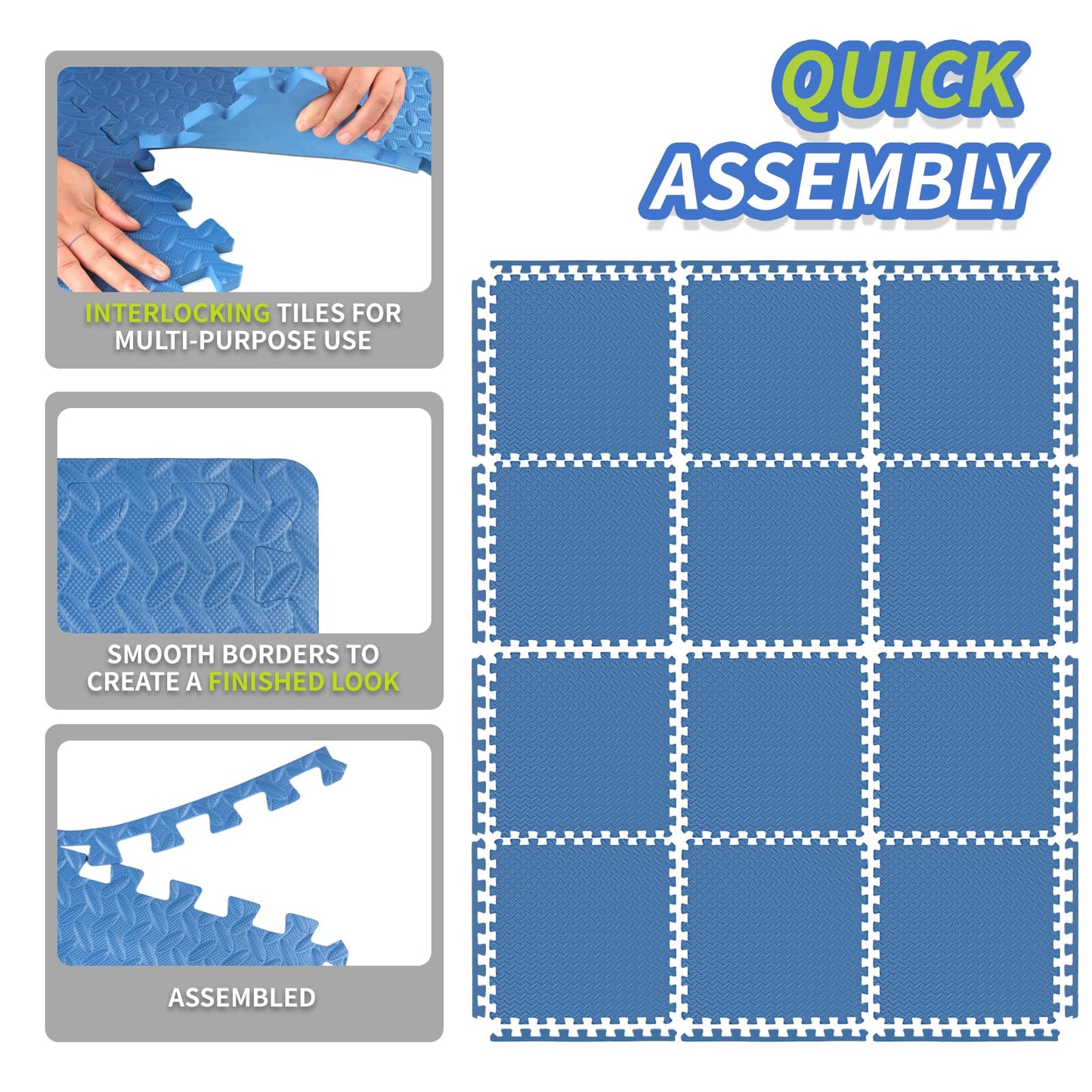 Puzzle Exercise Mat ½ in Thickness, 24'' x 24'' EVA Foam Floor Tiles, 12 Tiles Protective Flooring Mats Floor Interlocking Foam Gym Floor Mats for Home Gym Equipment Covers 48 SQ FT, Blue