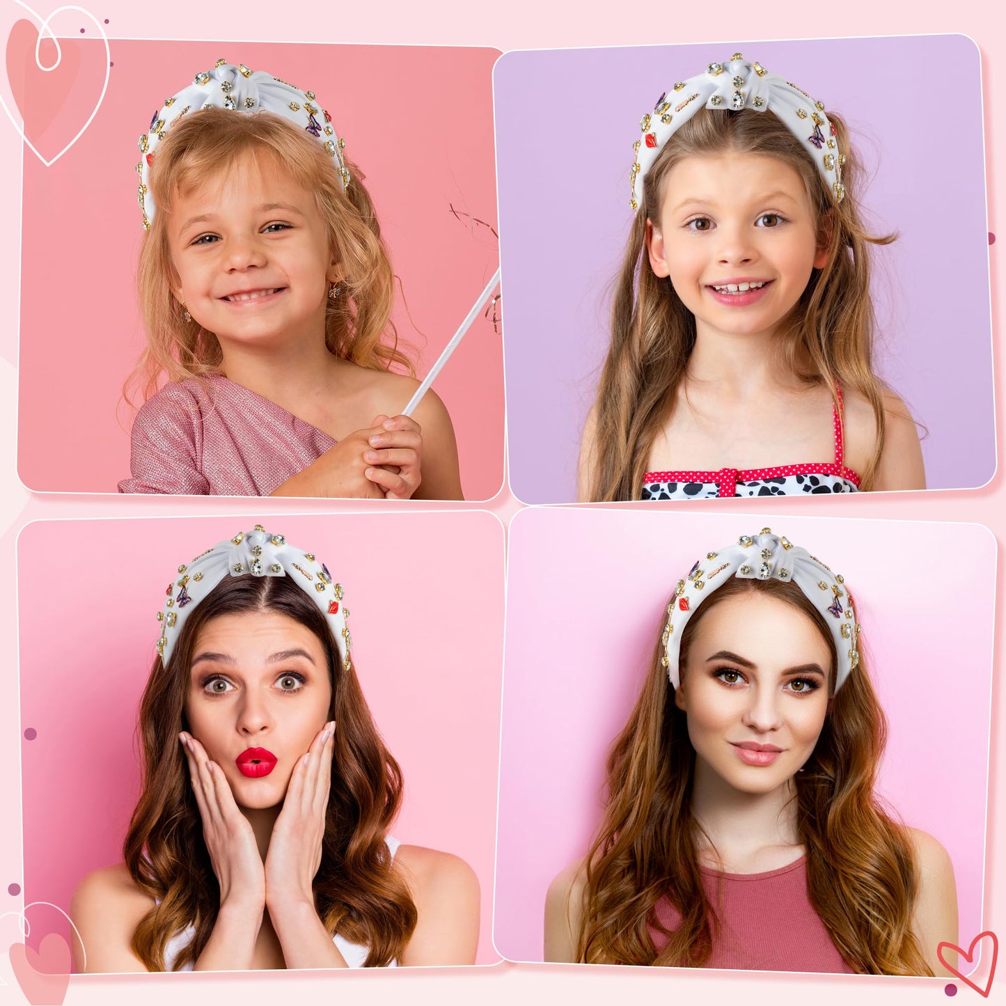 PANTIDE Music Jeweled Knotted Headband - Singer Fans Gift Guitar Red Lip Rhinestone Crystal Embellished Headband Wide Top Knot Fashion Hairband Birthday Back To School Gift for Women Girls (White)