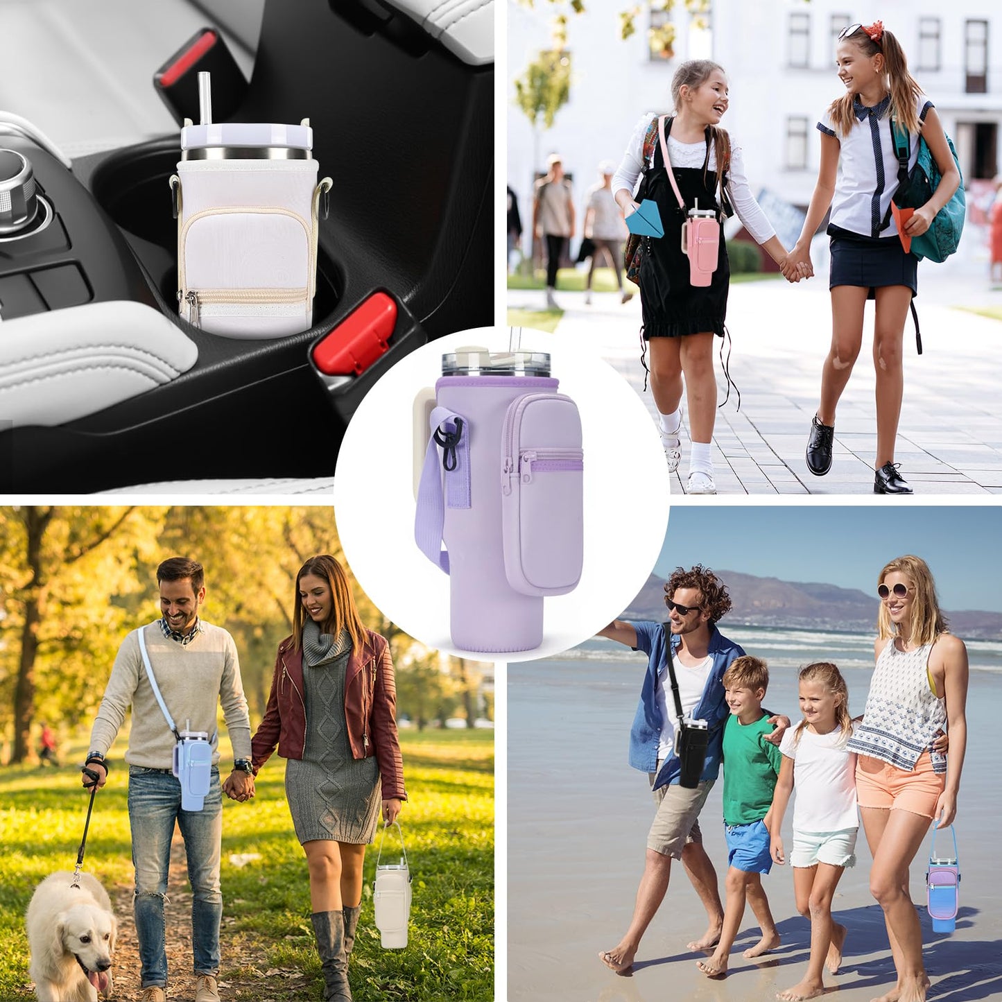 GOEWY Water Bottle Carrier Bag for Stanley 30oz Tumbler with Phone Pocket Water Bottle Holder with Strap Neoprene Water Bottle Pouch for Stanley Cup Accessories