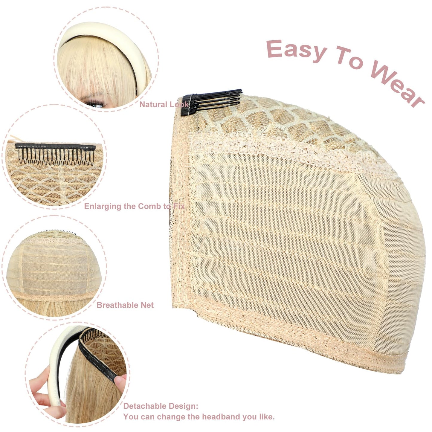 Soulwigger 22 inch Synthetic Beige Headband Hair Wig Curly Body Wave Glueless Ash Blonde mix Bleach Blonde Wigs For Women With None Lace Front