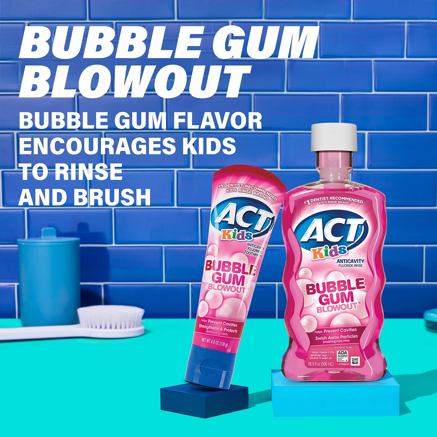 ACT Kids Anticavity Fluoride Rinse Bubble Gum 16.9oz & Toothpaste Wild Watermelon 4.6oz