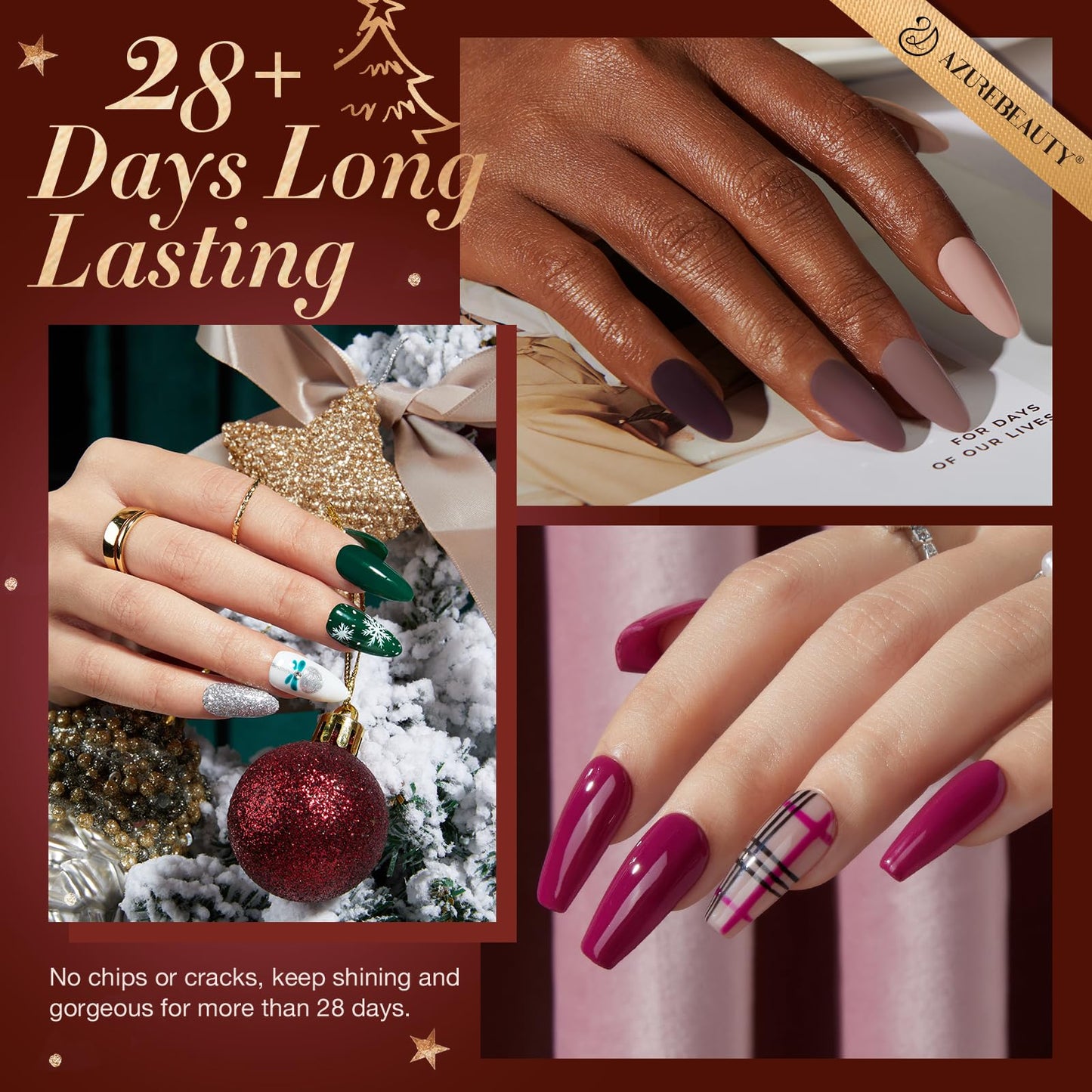 170Pcs Dip Powder Nail Kit, AZUREBEAUTY 36 Colors Brown Purple Christmas New Year Winter Dip Nail Powder Starter Set with Essential Liquid and Removal Accessories Set for French Nail Manicure Salon