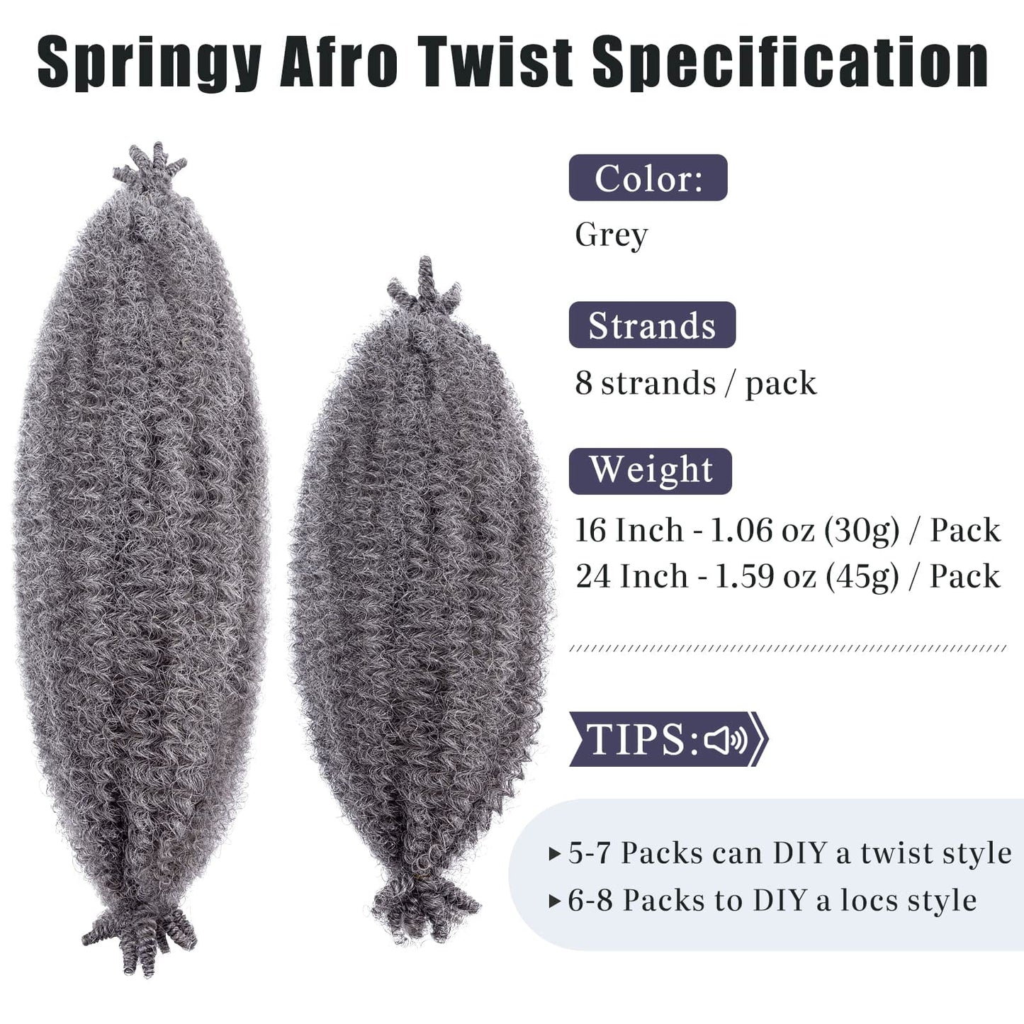 Hairro Passion Twist Hair 16 Inch, Soft Locs Crochet Hair, Pre Separated Springy Afro Twist Hair 4 Packs Marley Twist Braiding Hair for Faux Locs Synthetic Hair Extension for Black Women Grey