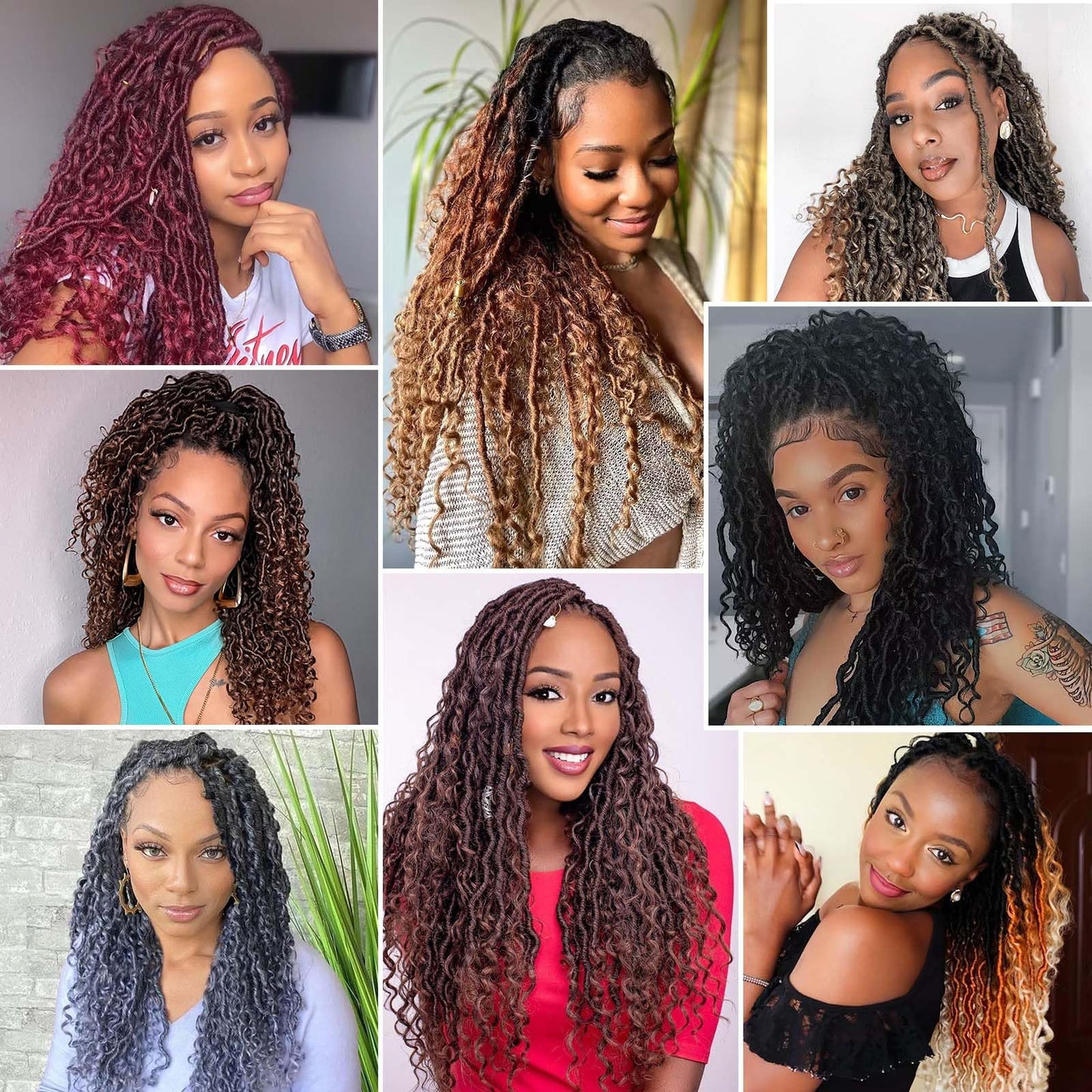 Col Bling Goddess Locs Crochet Hair 14 Inch 8 Packs Faux Locs Crochet Hair for Women Pre Looped Crochet Boho Goddess Faux Locs Crotchet Hair with Curly Ends #2