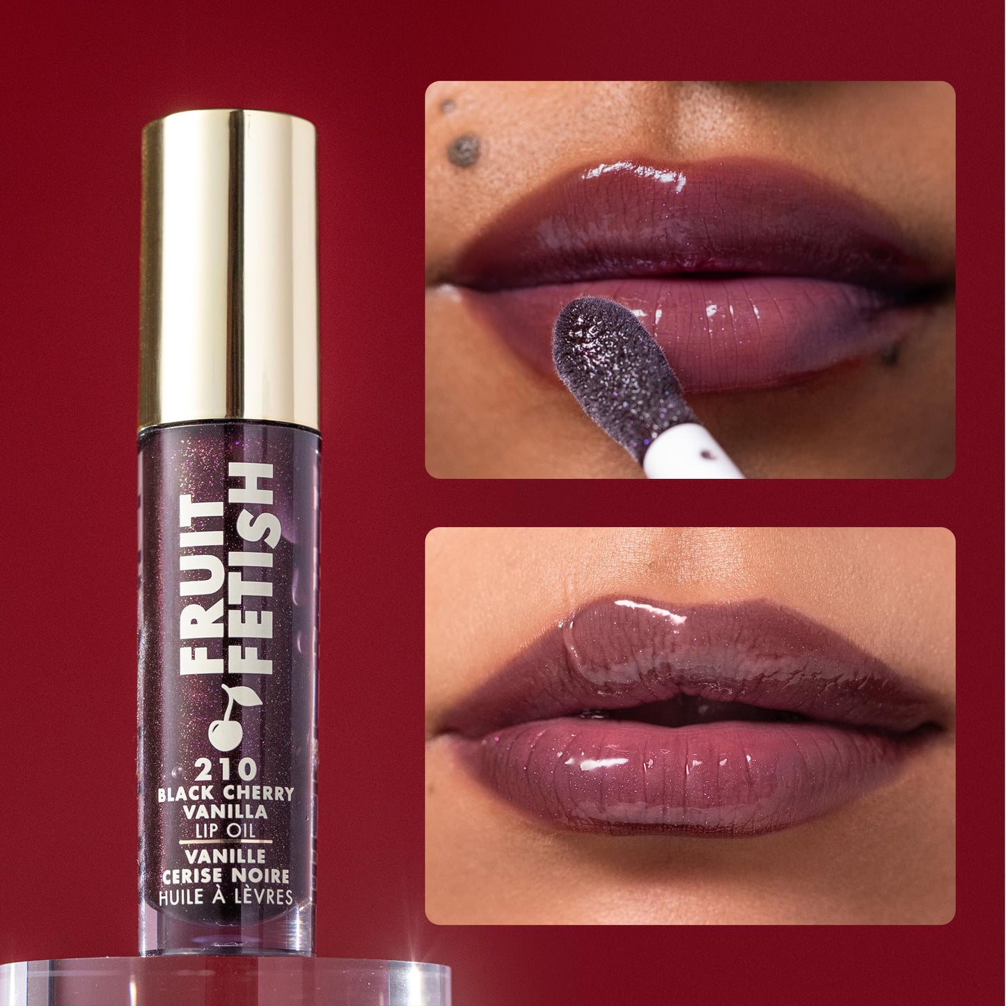 Milani Fruit Fetish Lip Oil with Vitamin E for Instant Hydration, Fruit Extract Infused Lip Treatment and Moisturizing Lip Gloss - Black Cherry Vanilla