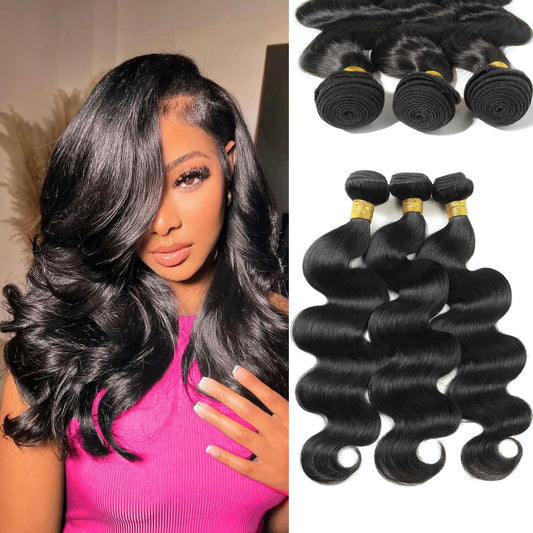 12A Human Hair Bundles 10 10 10 Inch Body Wave Bundles Human Hair 100% Unprocessed Brazilian Virgin Weave Bundles 3 Bundles Real Natural Black Wavy Human Hair Extensions 1B Bundles for Women