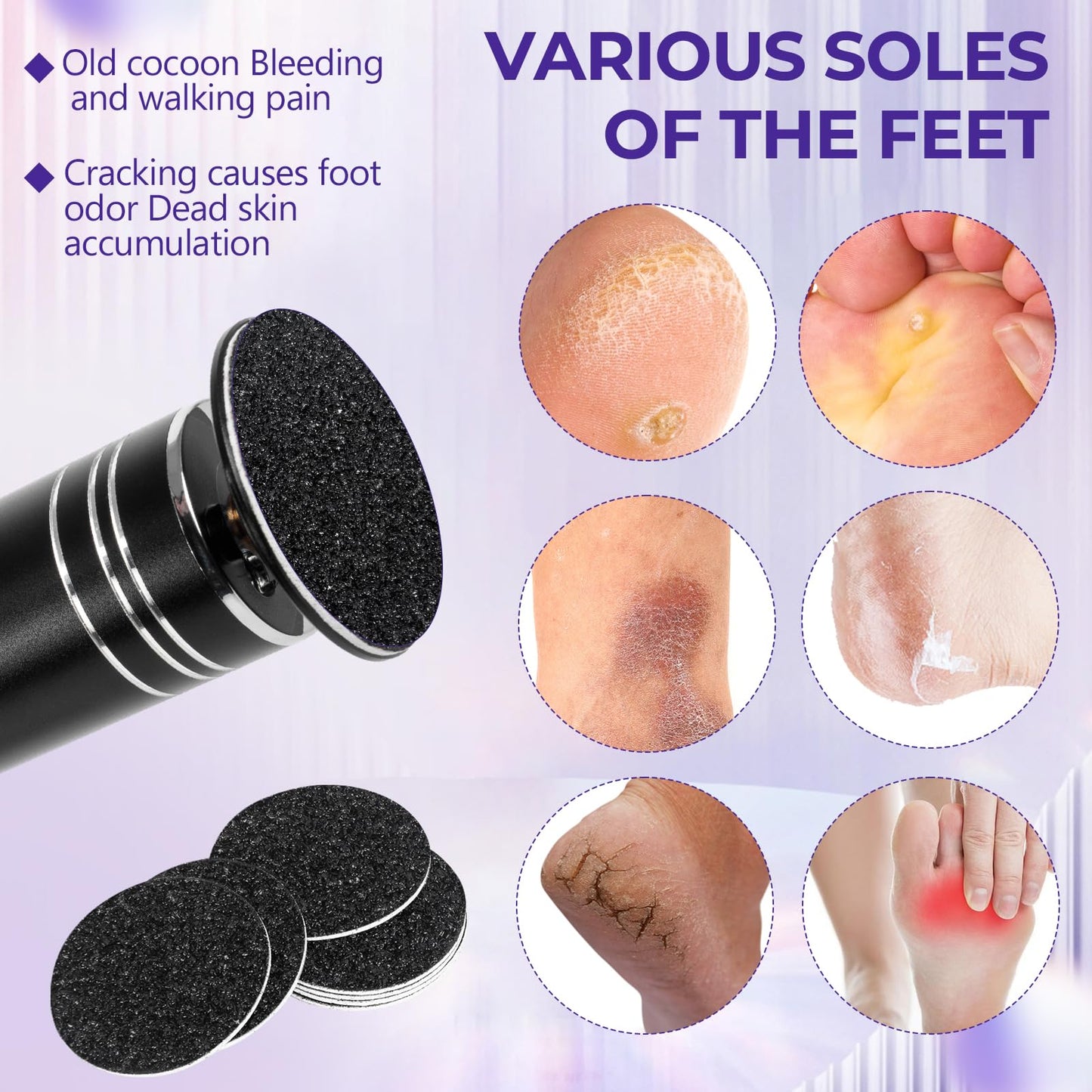 krofaue 60 Pcs Foot File Replacement Pads Round 60 Grit Sandpaper Disk for Pedicure Replaceable Sandpaper Refill Discs for Electric Foot File Callus Dead Skin Remover